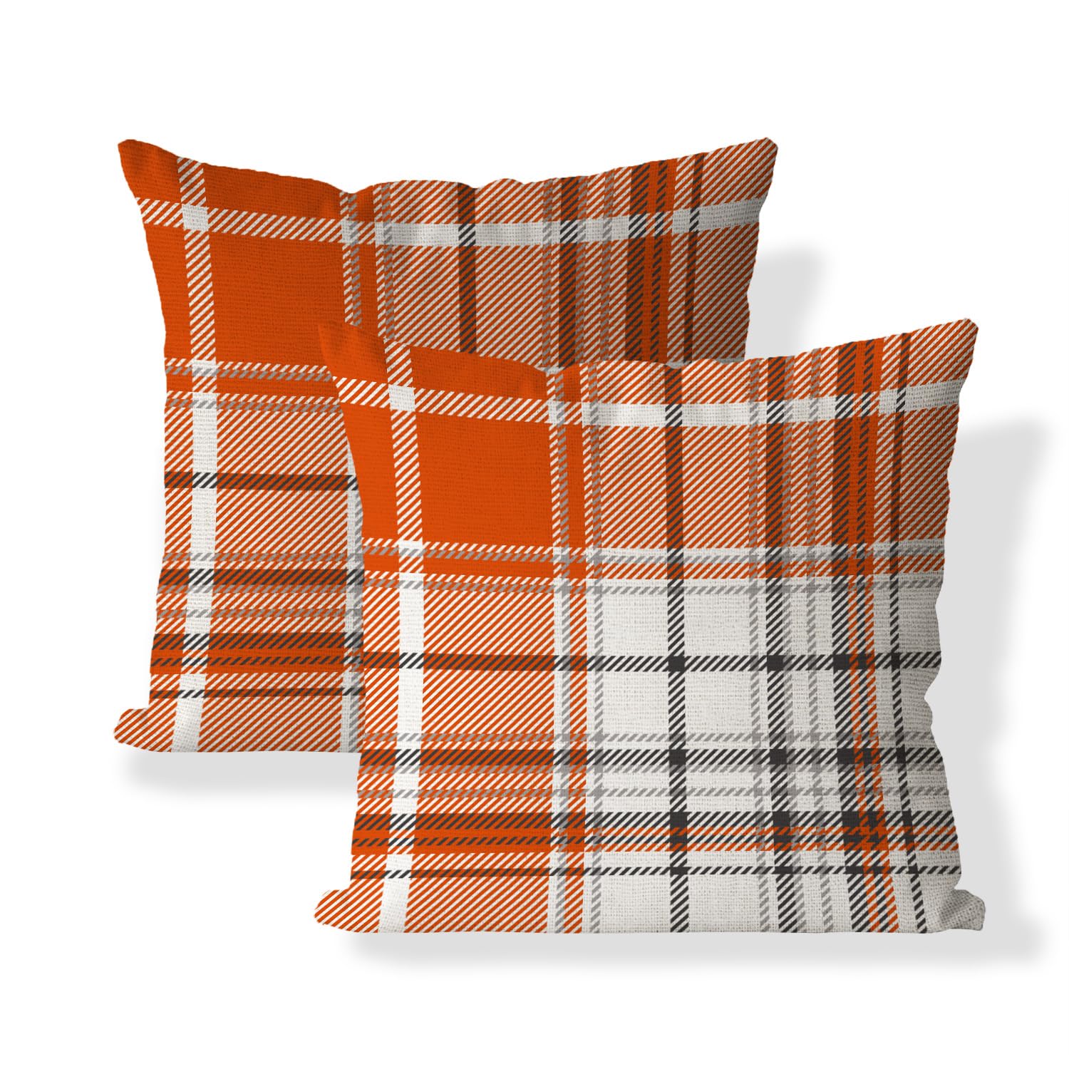 Set of 2 Fall Pillow Covers Autumn Decorative Throw Pillow Cases 18x18 Inch Orange Plaid