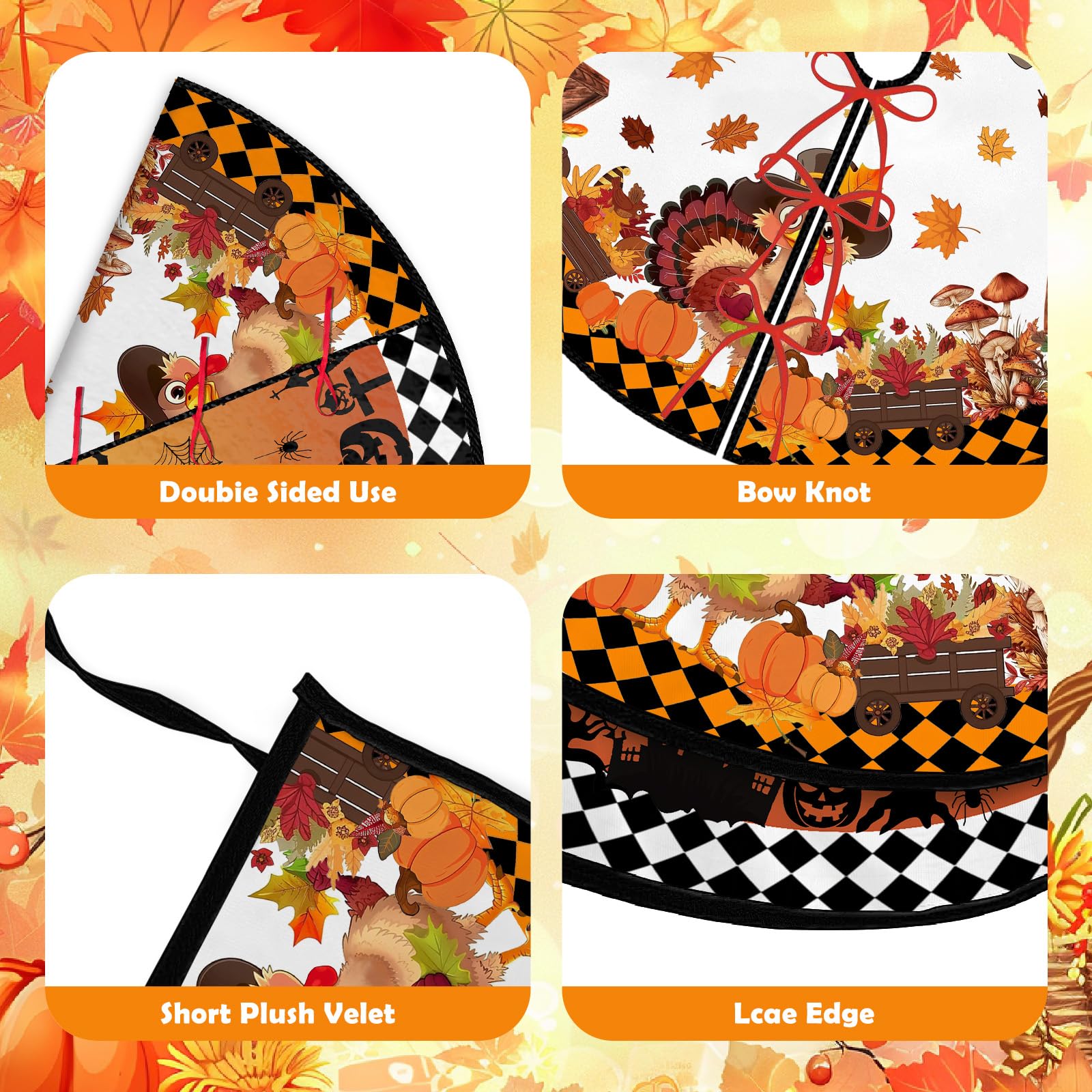 36 Inch Reversible Halloween Thanksgiving Double Side Print Tree Skirt