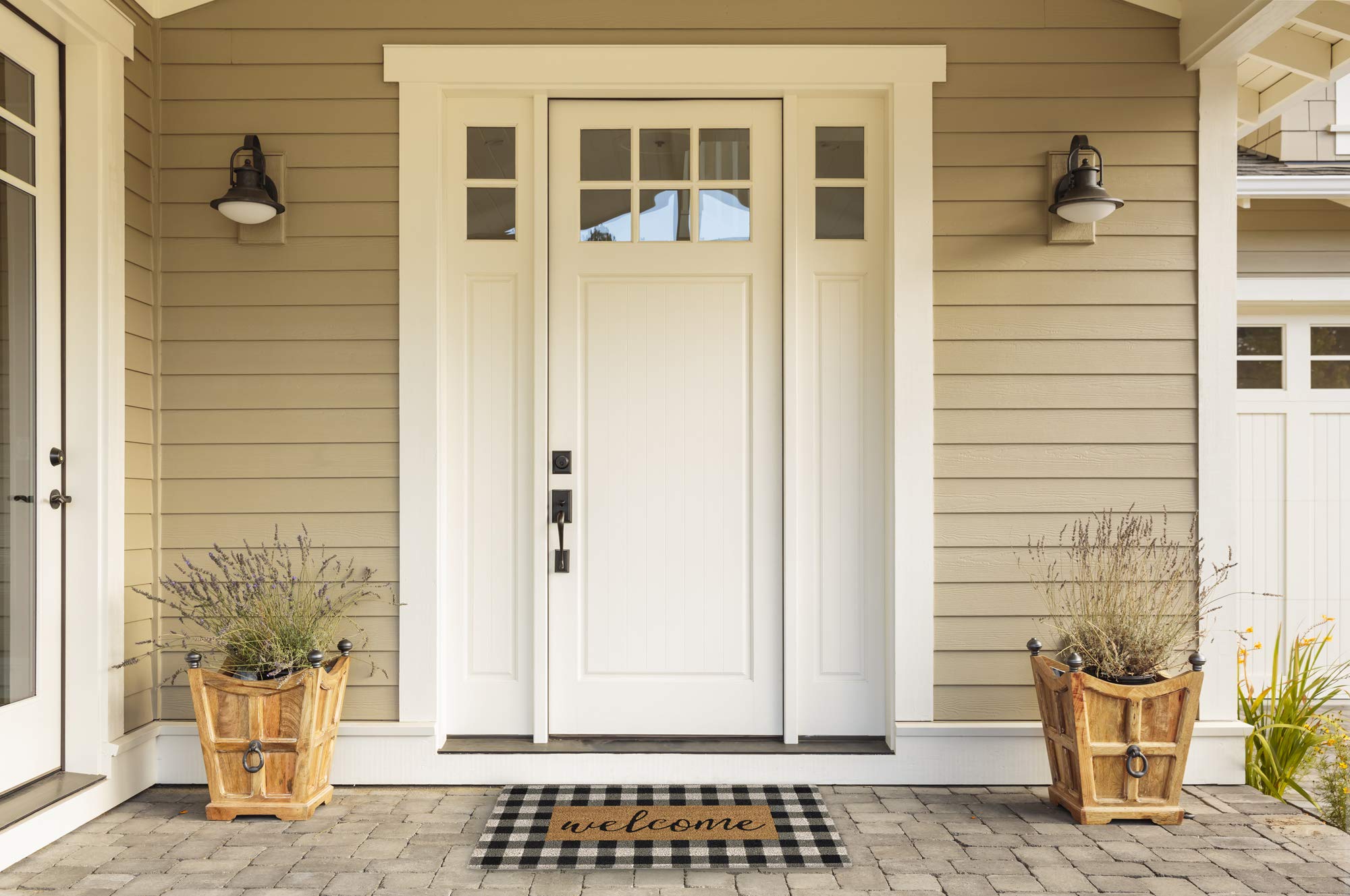 Decorative Checkered Doormat, 17x29, Welcome