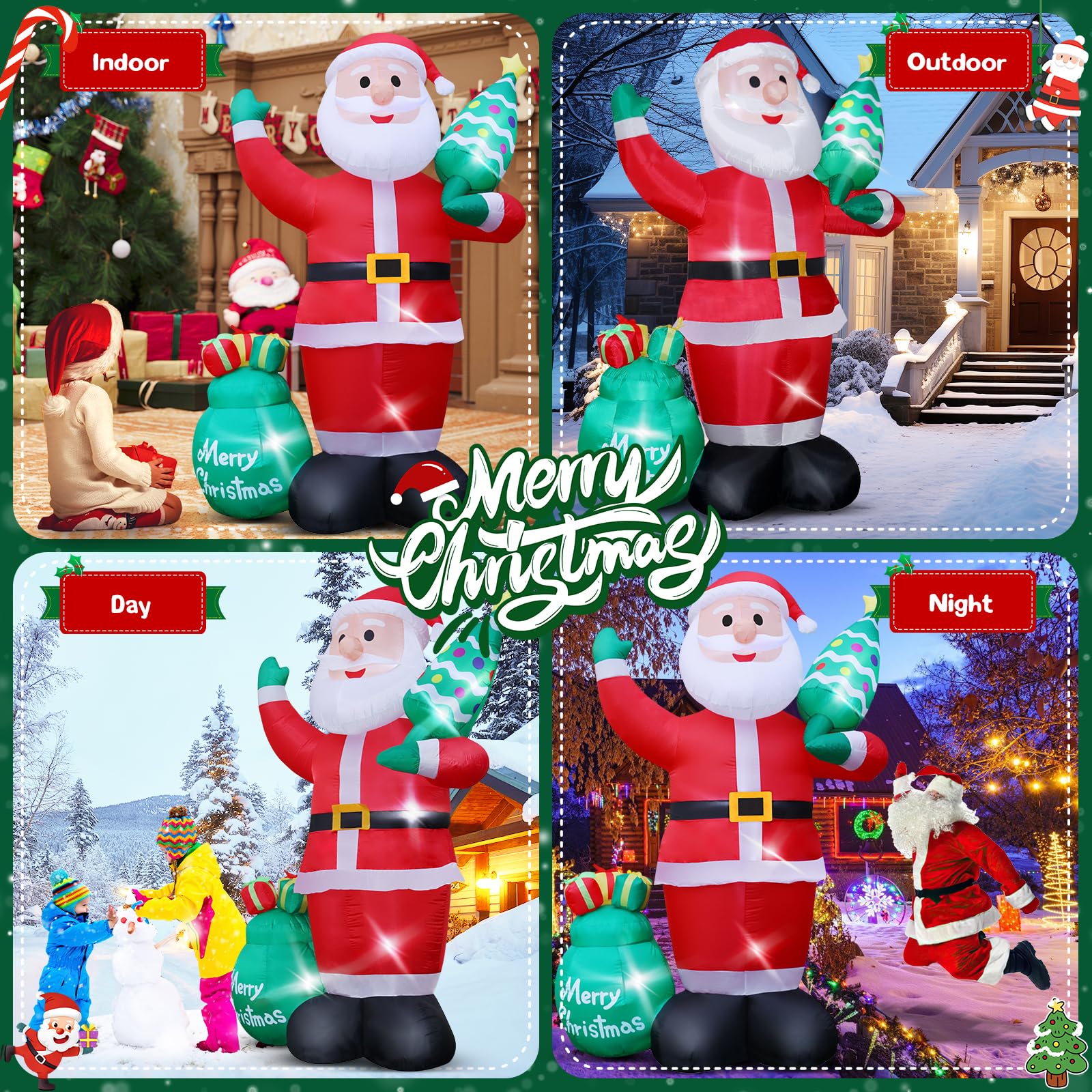 8FT Christmas Inflatable Santa Outdoor Decoration Indoor, Outdoor, Day or Night Christmas Decoration