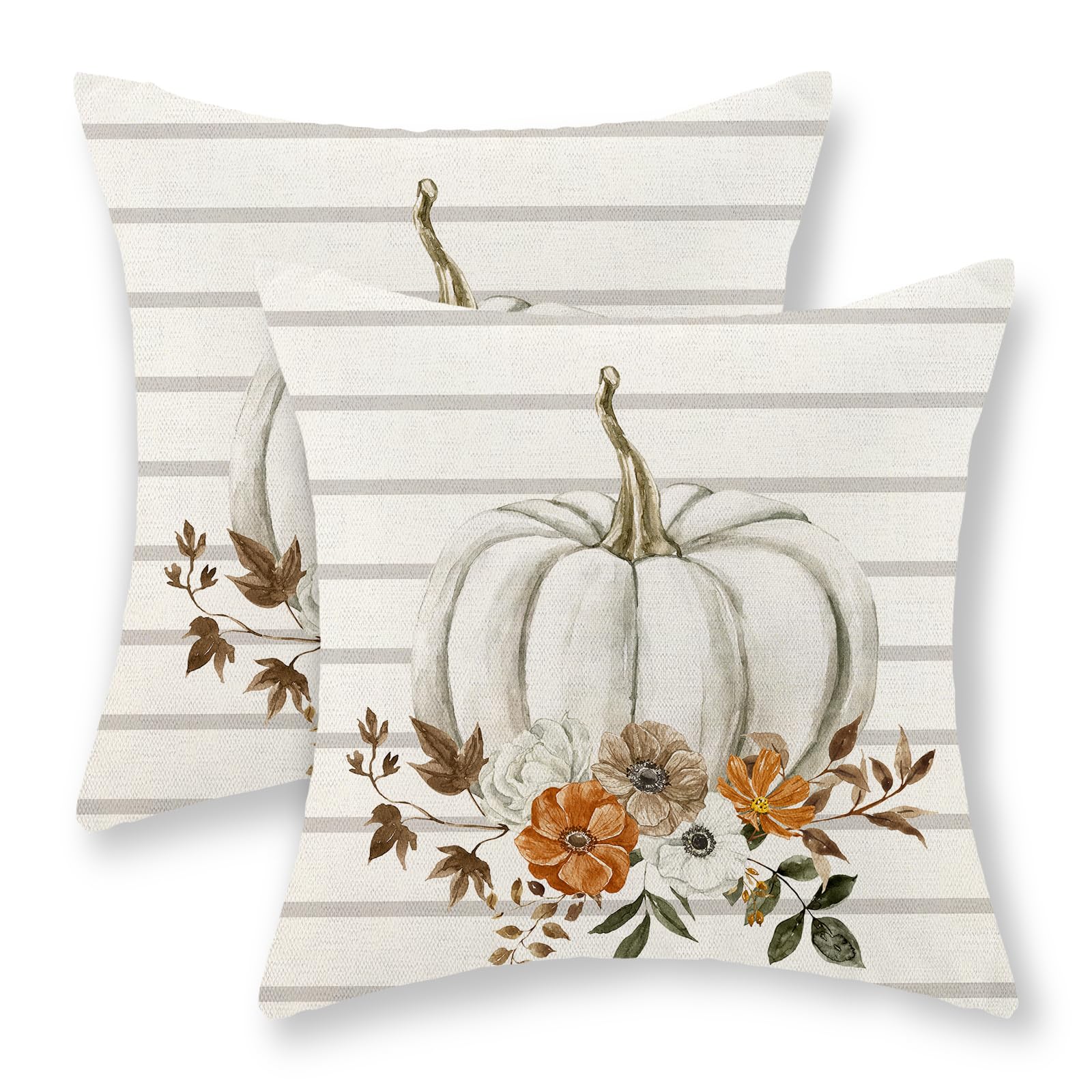 20x20 Inch Set of 2 Watercolor Pumpkin Throw Pillow Covers