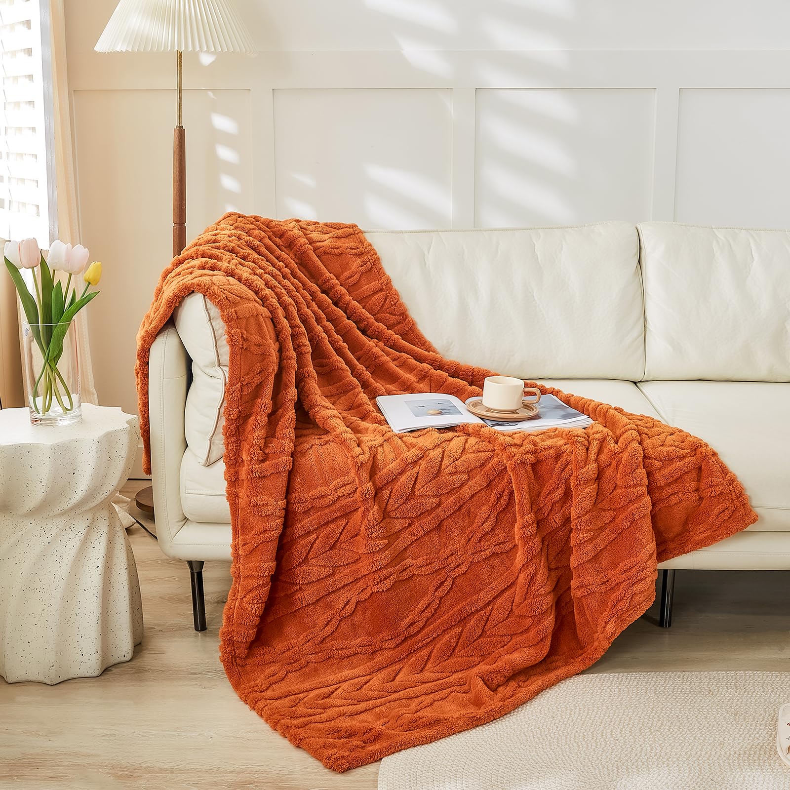 Burnt Orange Sherpa Throw Blanket Plush Fluffy Blanket 50 x 65 inches