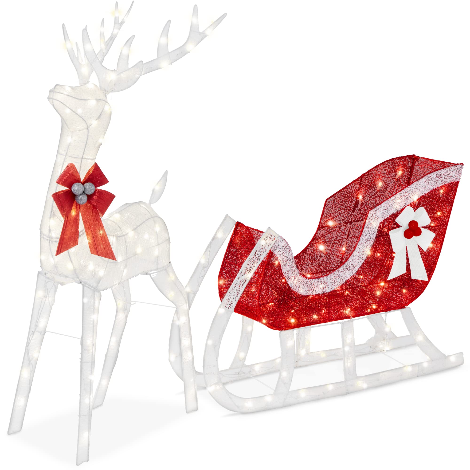 Lighted Christmas 4ft Reindeer & Sleigh Outdoor Yard Decoration Set