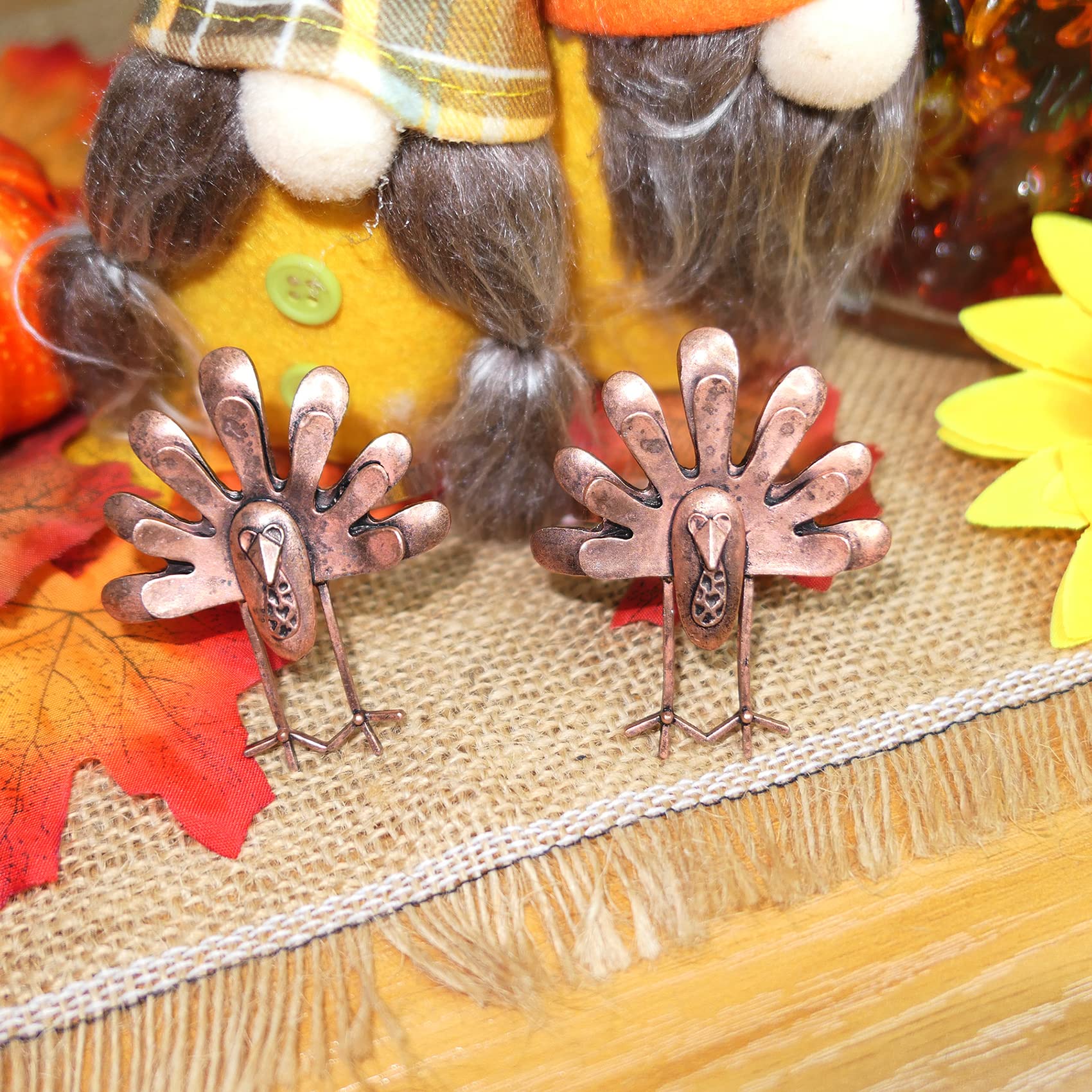 Vintage Bronze Thanksgiving Turkey Napkin Ring Set