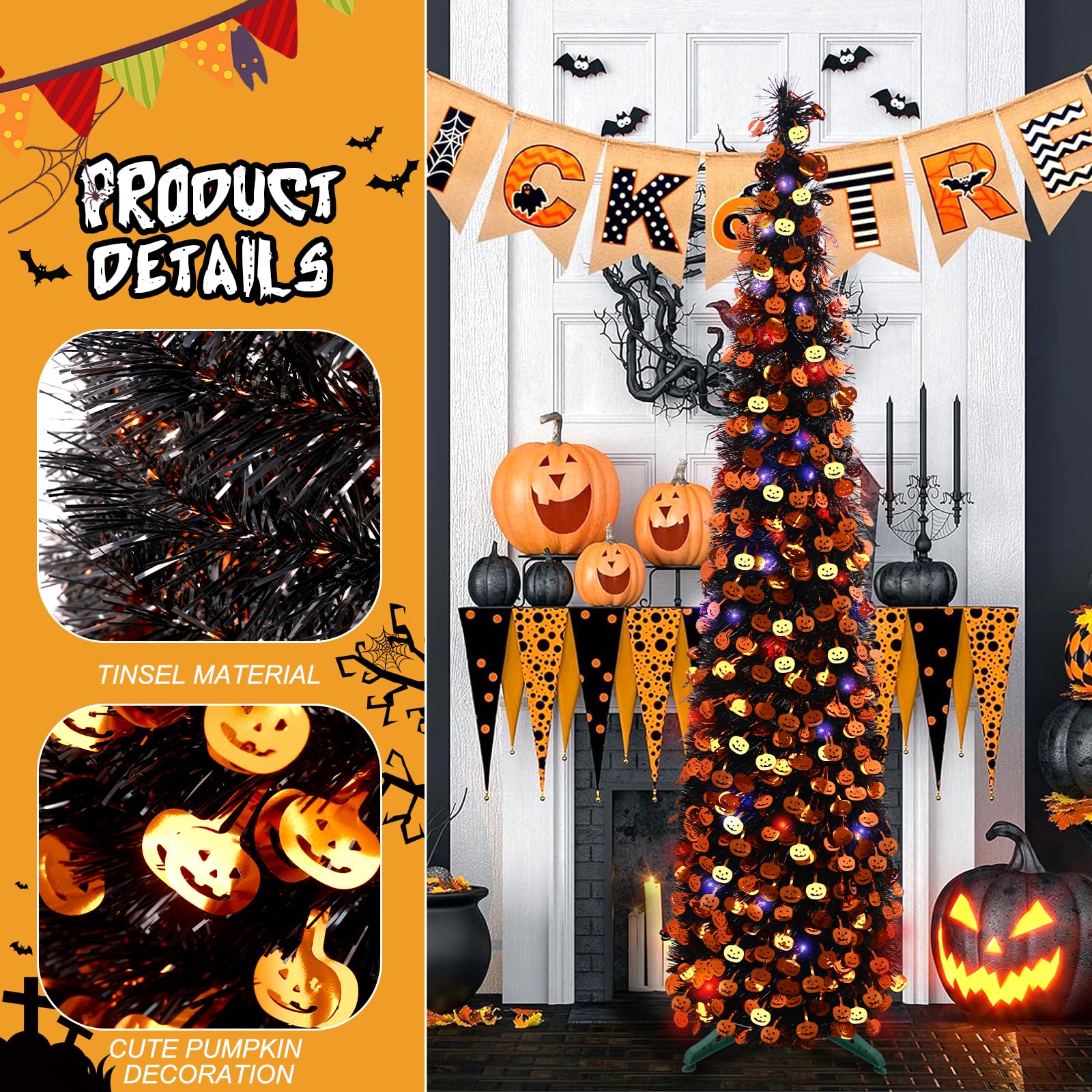 black tinsel pop-up Halloween tree