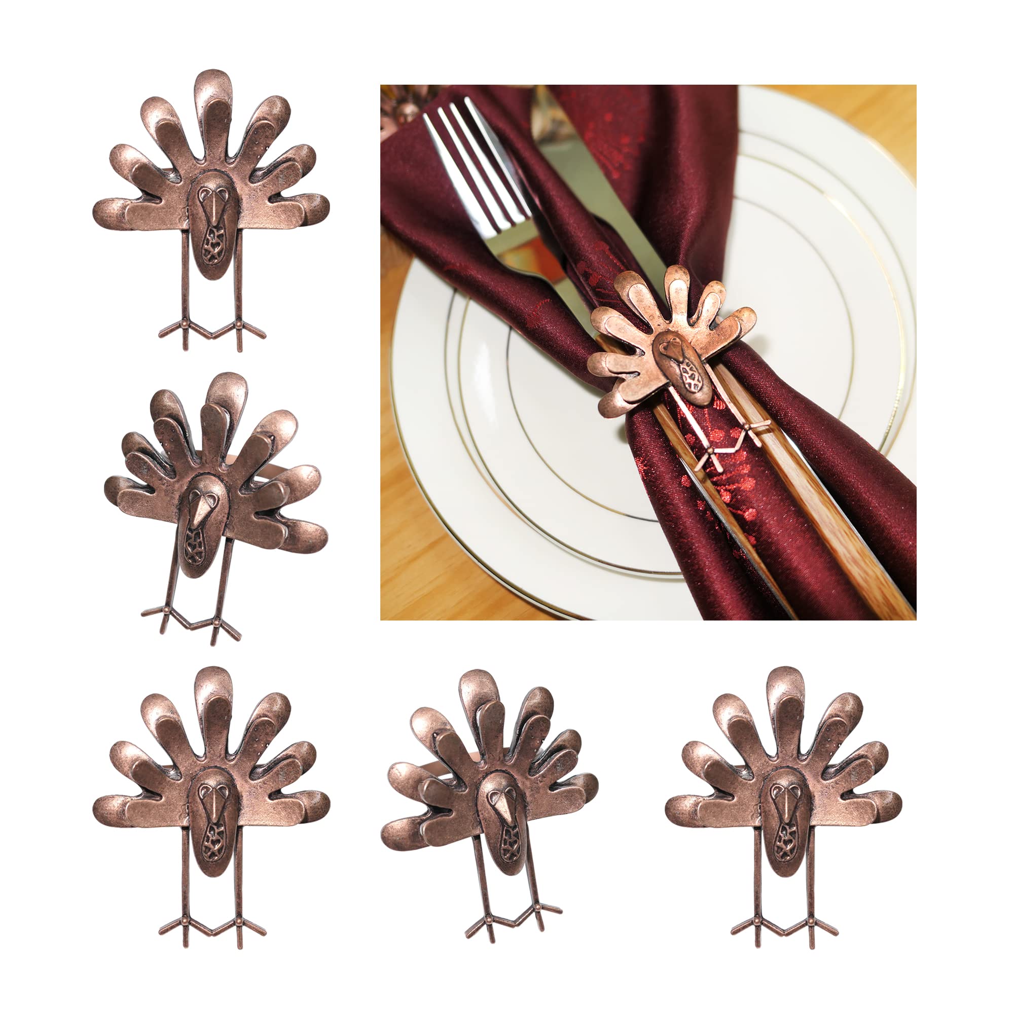 Thanksgiving Turkey Napkin Rings, Set of 12 Vintage Bronze