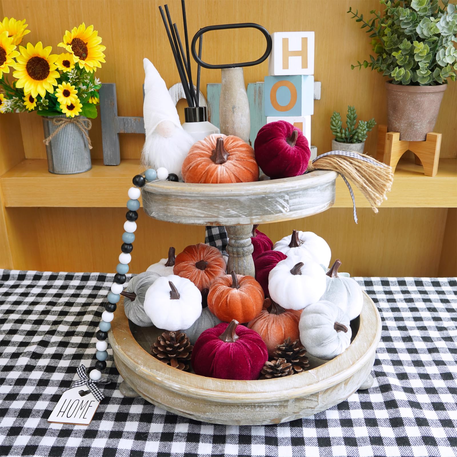 16 Pcs Assorted Fall Artificial Velvet Pumpkins Small Decorative Fabric Pumpkins