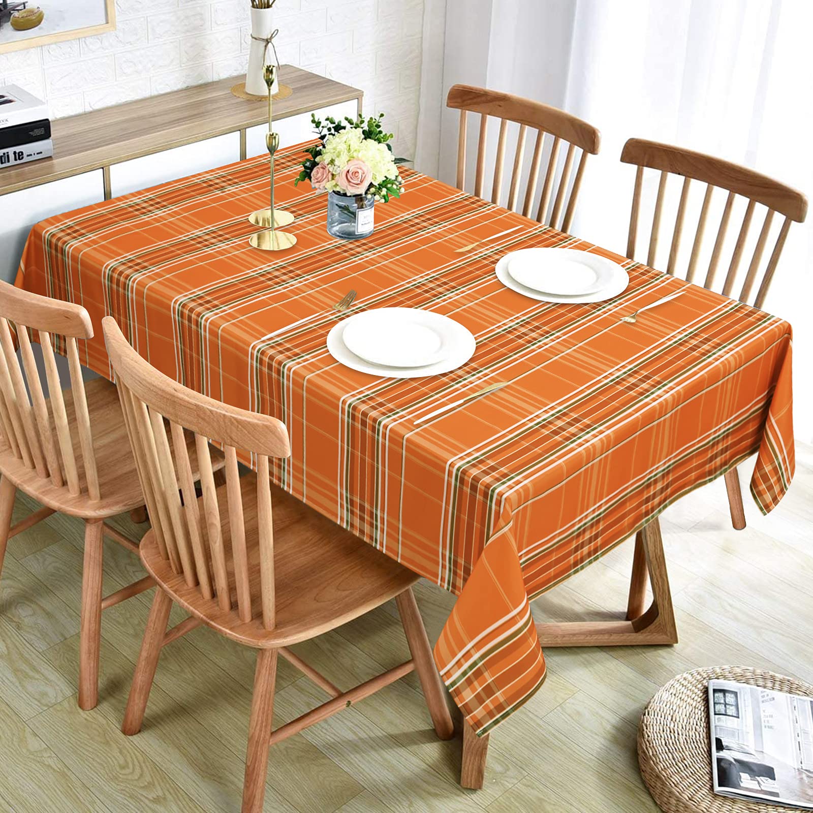 Autumn Fall Tablecloth for Thanksgiving, Gingham Buffalo Plaid Table Cloth