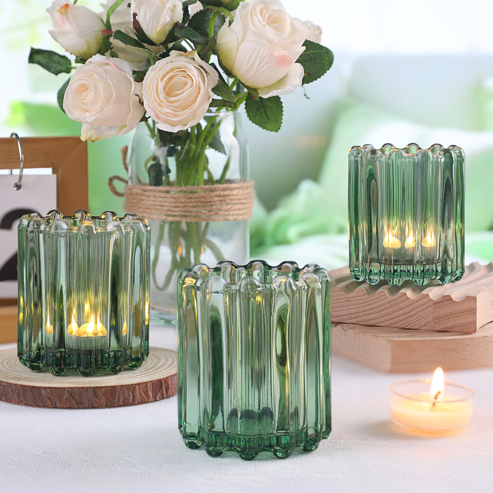 Green Glass Votive Tealight Candle Holders