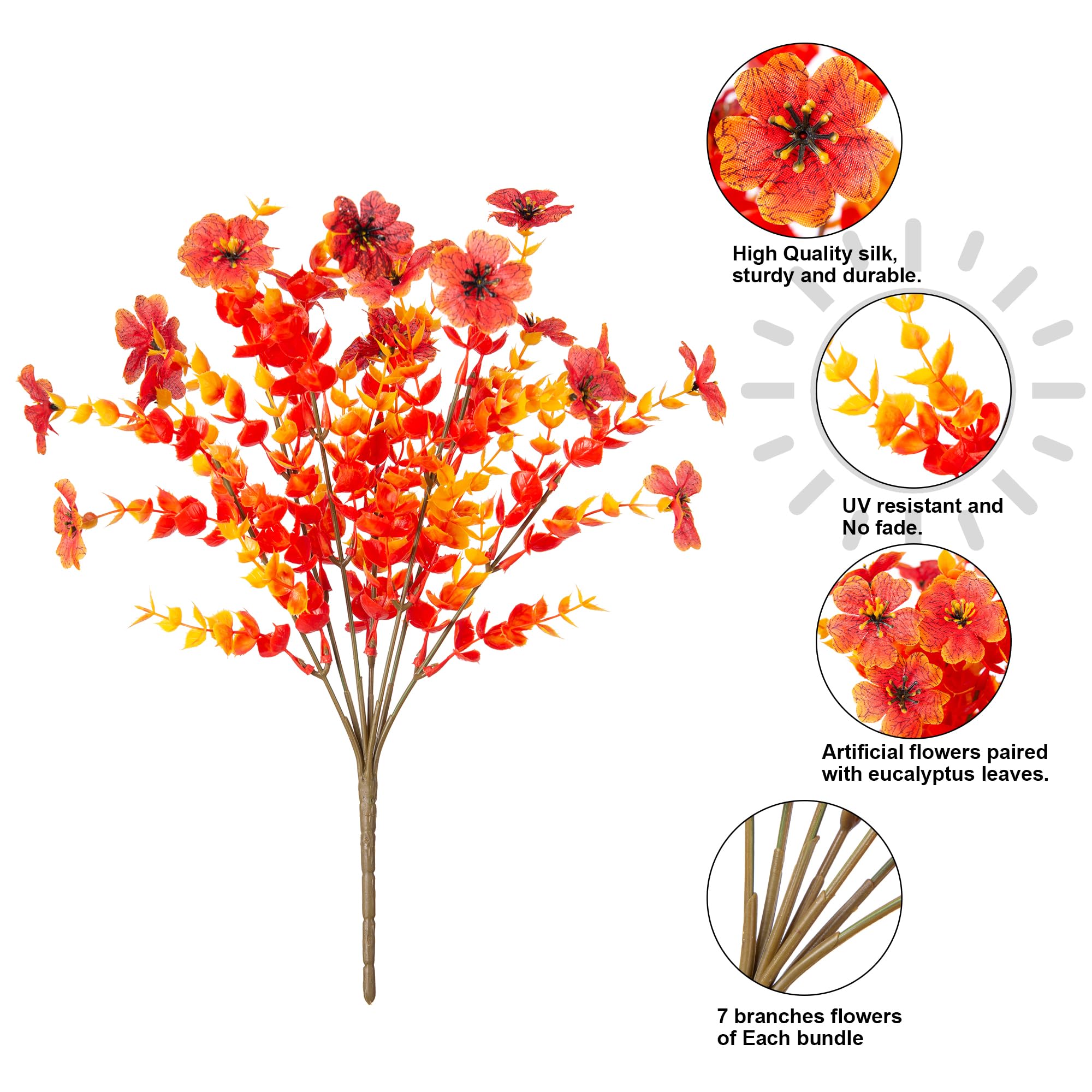 12 Bundles Sunset Faux Fall Flowers Artificial Mums Indoor/Outdoor