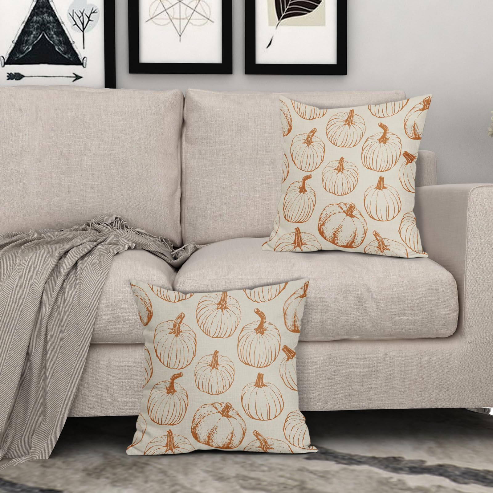 Set of 2 Pumpkin Decorative Throw Pillow Covers