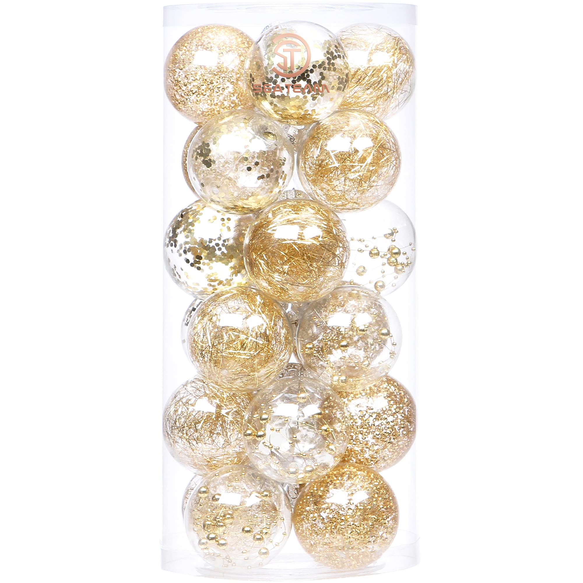 24ct 70mm/2.76" Clear Plastic Christmas Ball Ornaments with Gold Fill