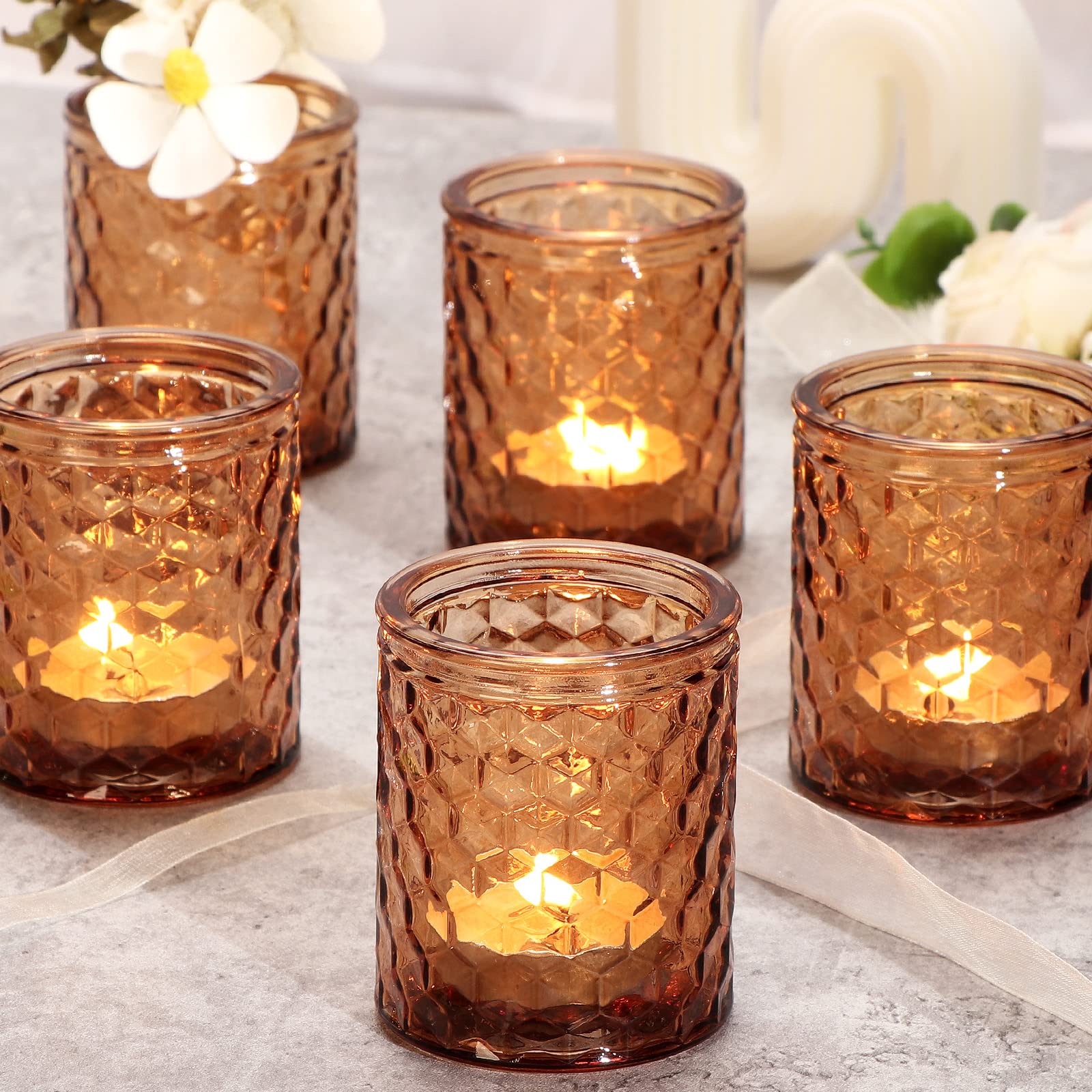 12pcs Amber Votive Candle Holders