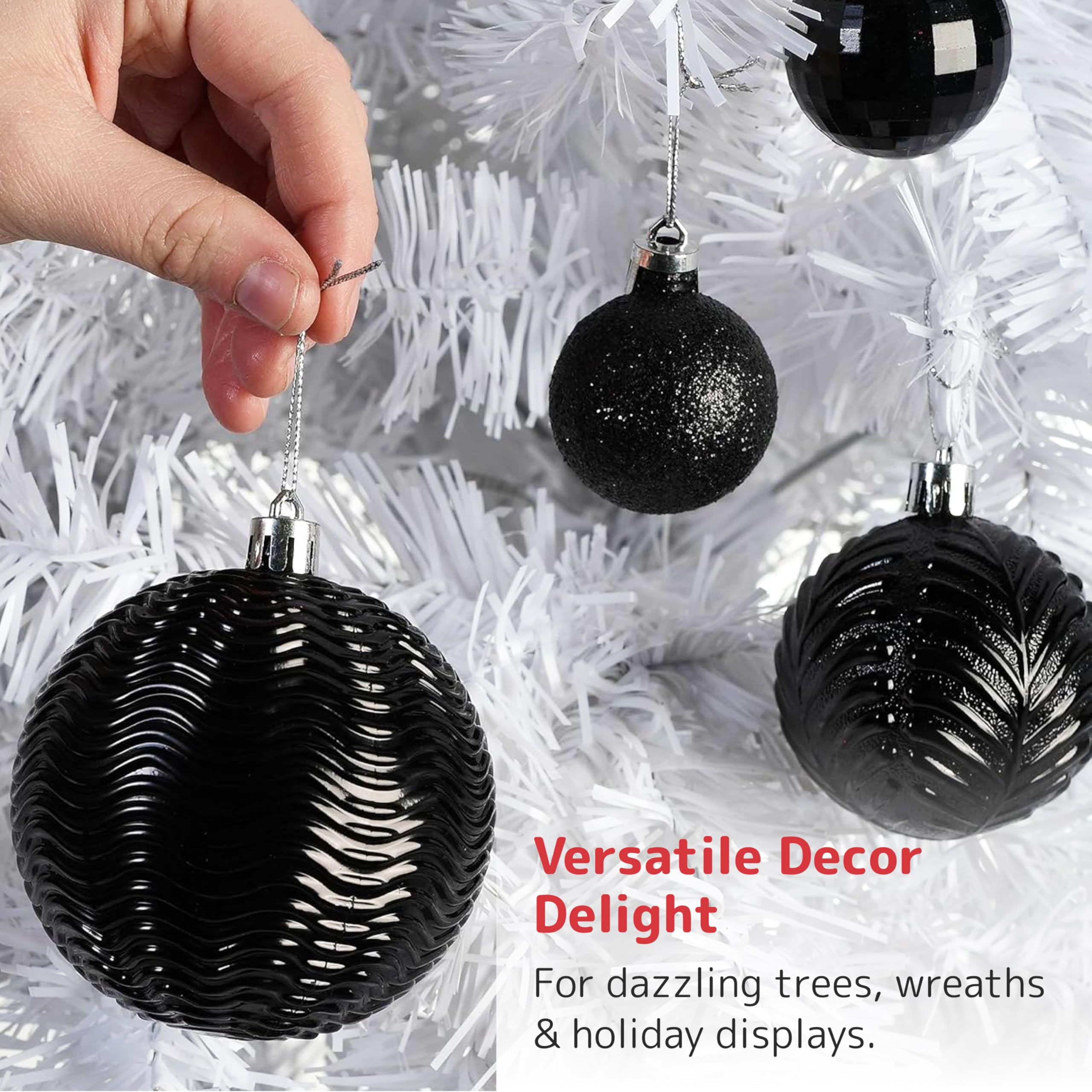 36-Piece Shatterproof Black Ornament Set