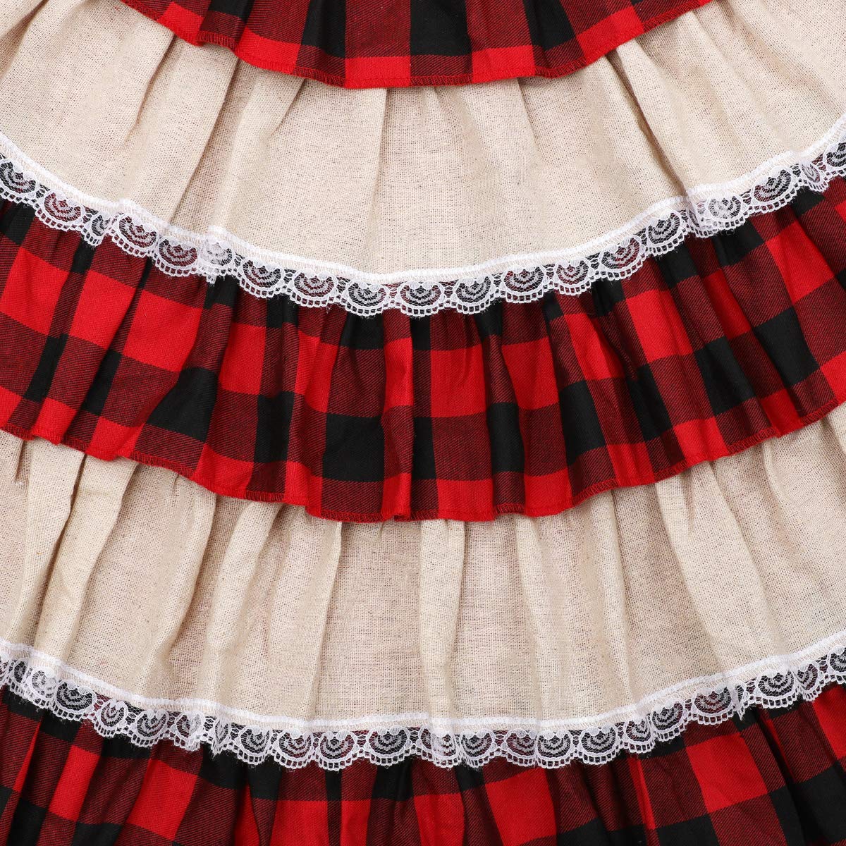 yuboo Buffalo Christmas Tree Skirt, 48 inches Plaid&Burlap Lace Ruffle 6-Layer Farmhouse Fall Ornaments for Buffalo Plaid Christmas Decor