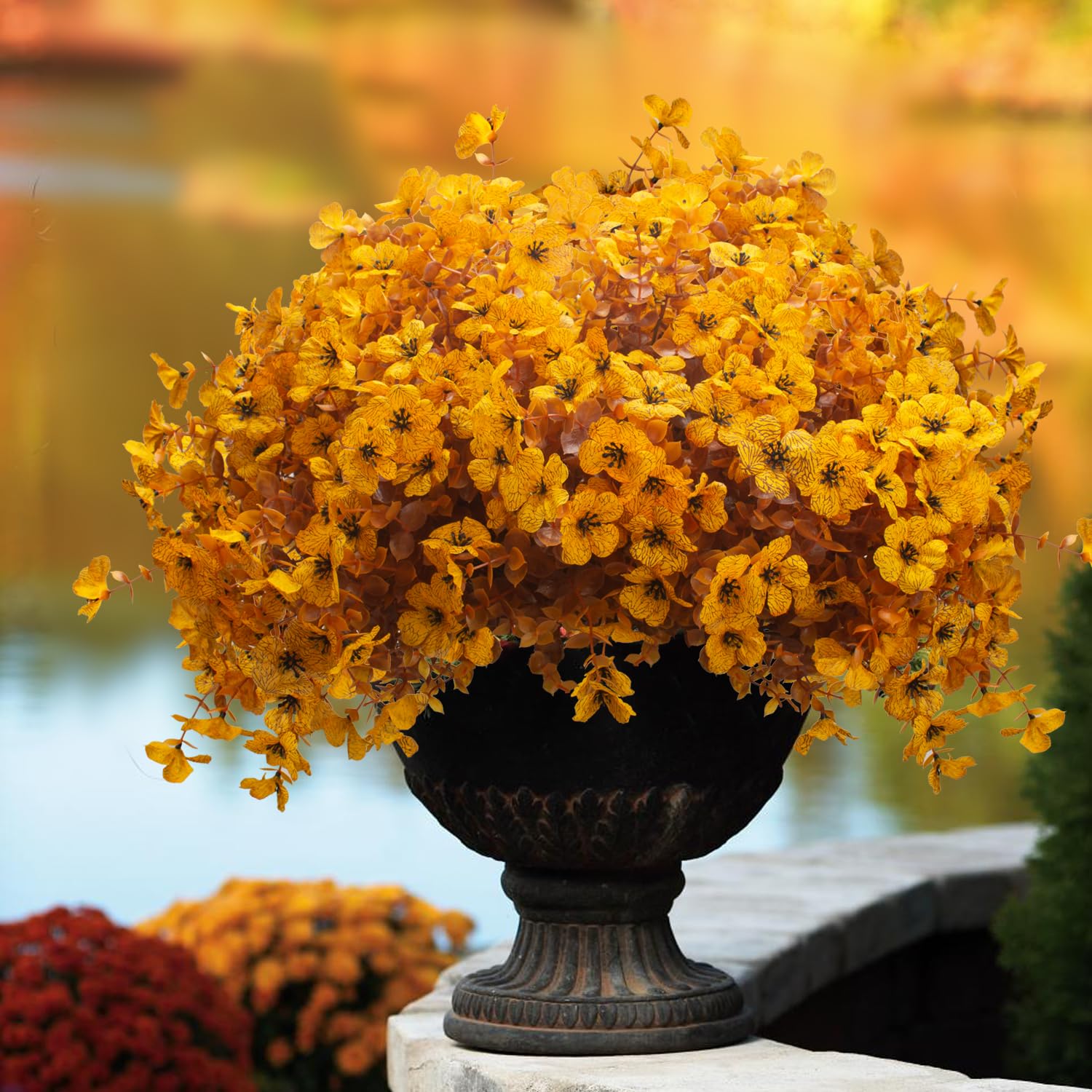 16 Bundles Fall Yellow Artificial Fall Mums Outdoor UV Resistant Fake Silk Plants