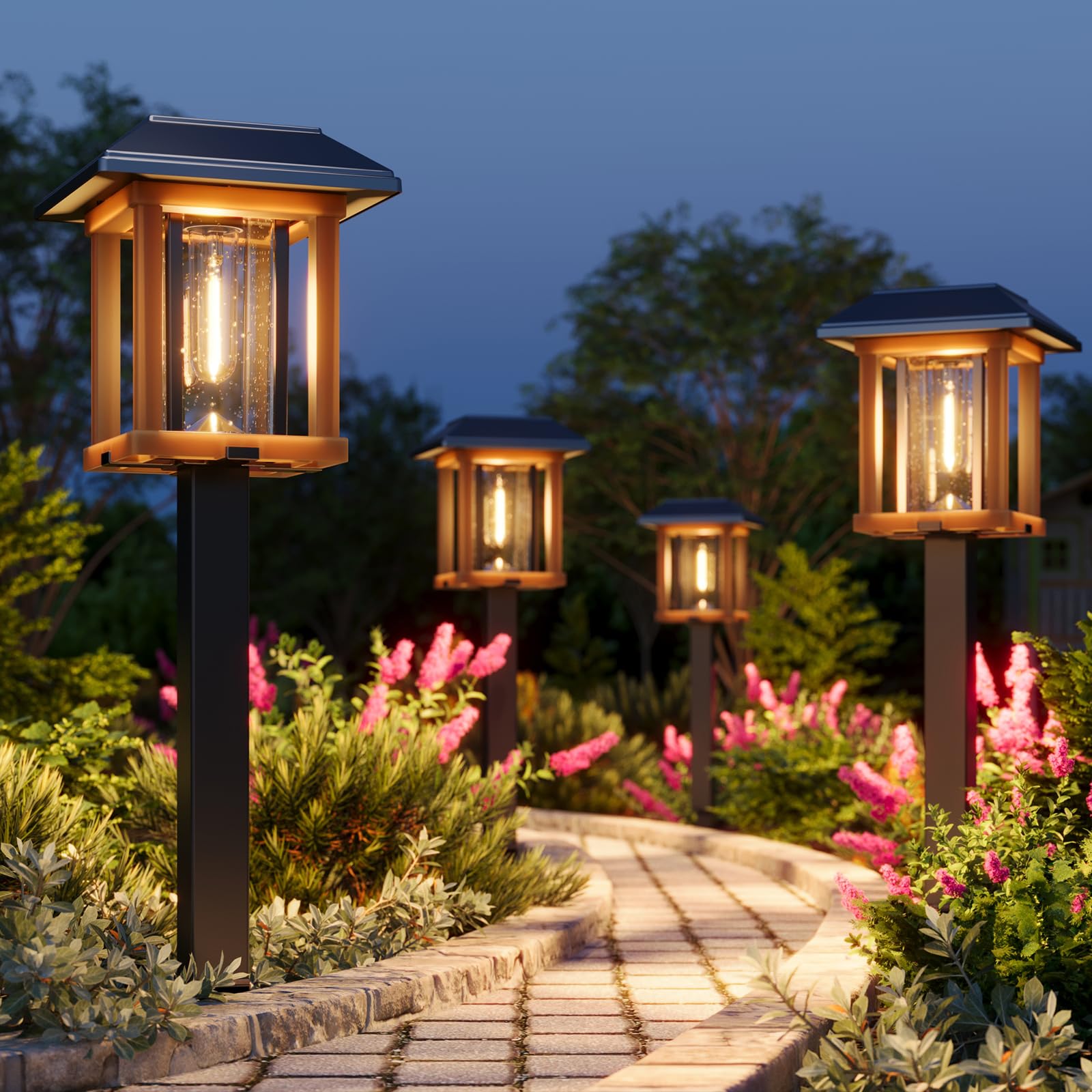 Solar Pathway Lights Outdoor Waterproof IP65 - Dual-Tone LED Solar Lights Warm White