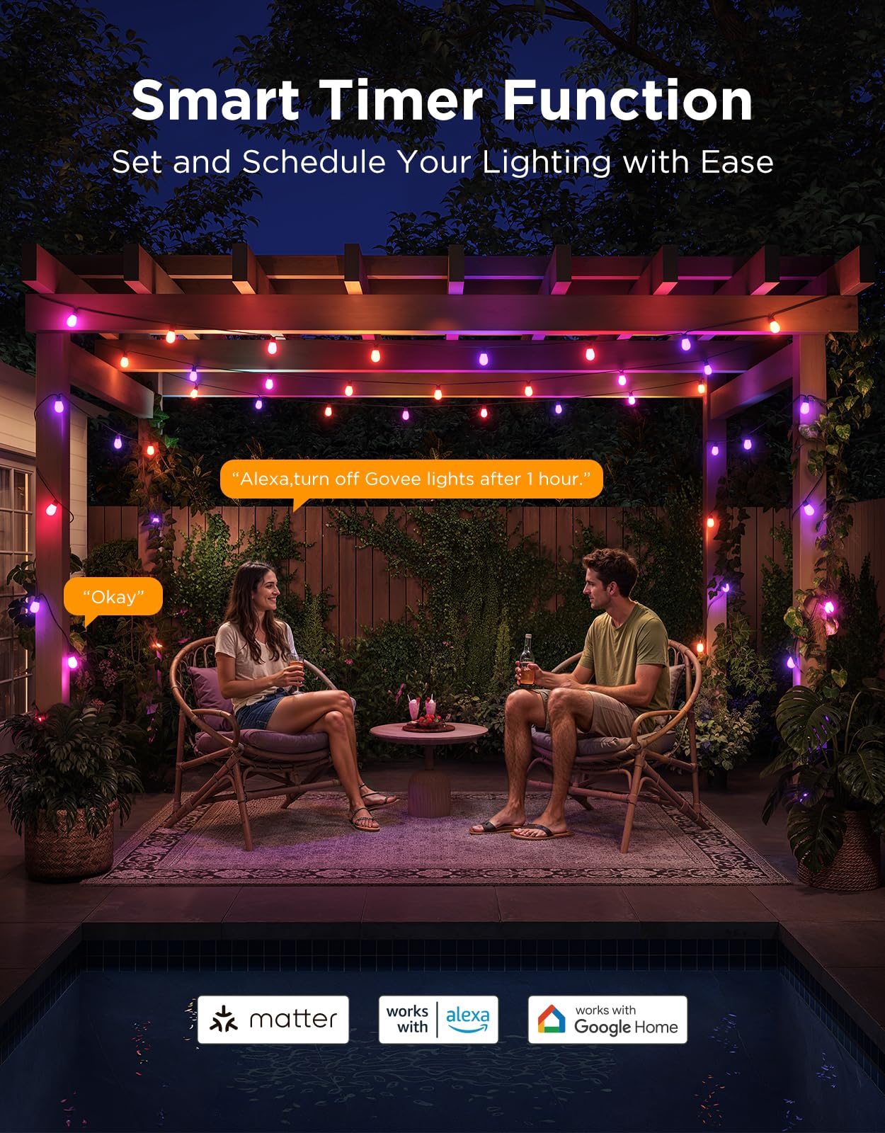 96ft Smart RGBIC Warm White S14 Bulb Outdoor String Lights (30 Bulbs)
