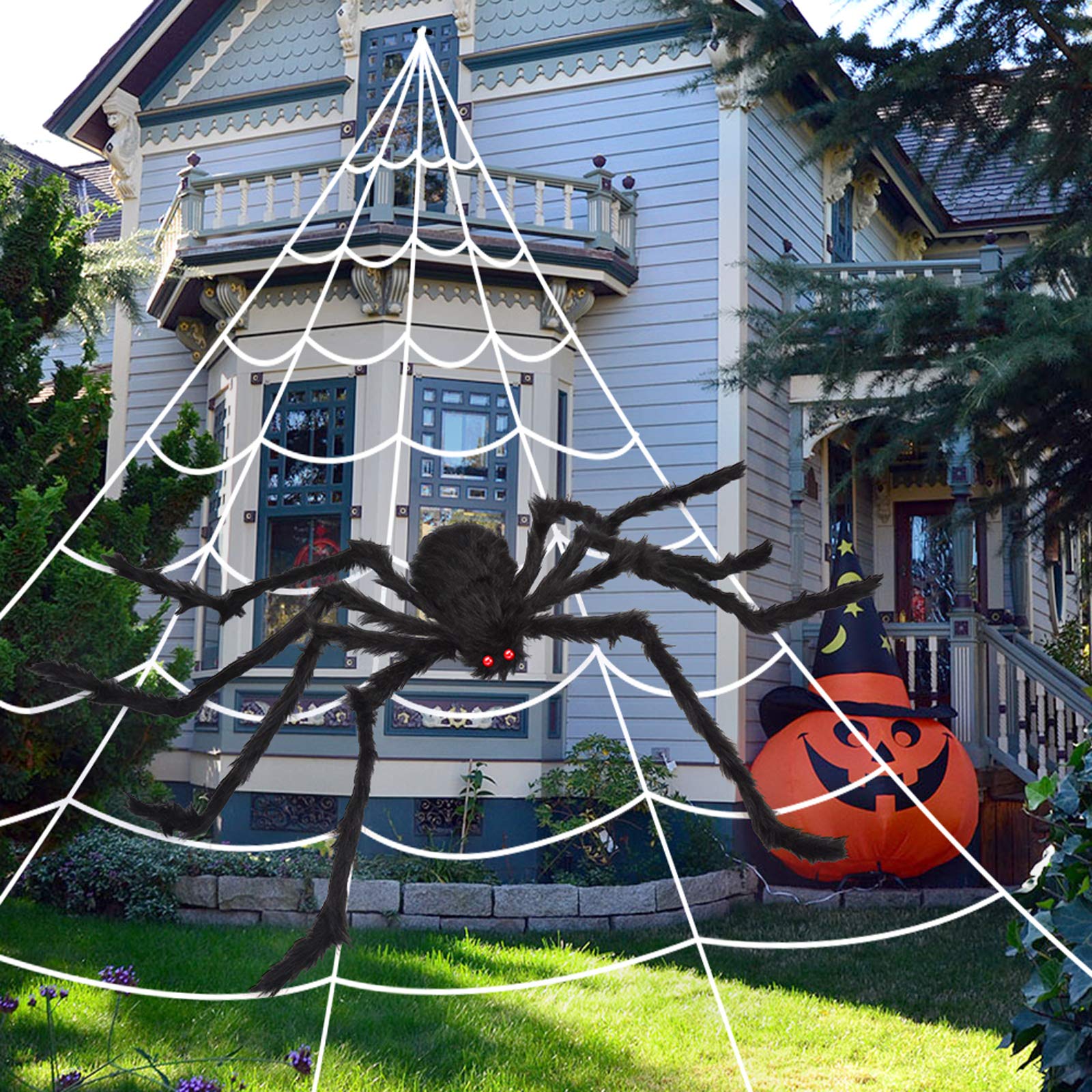 200" Halloween Spider Web + 59" Giant Spider Decoration