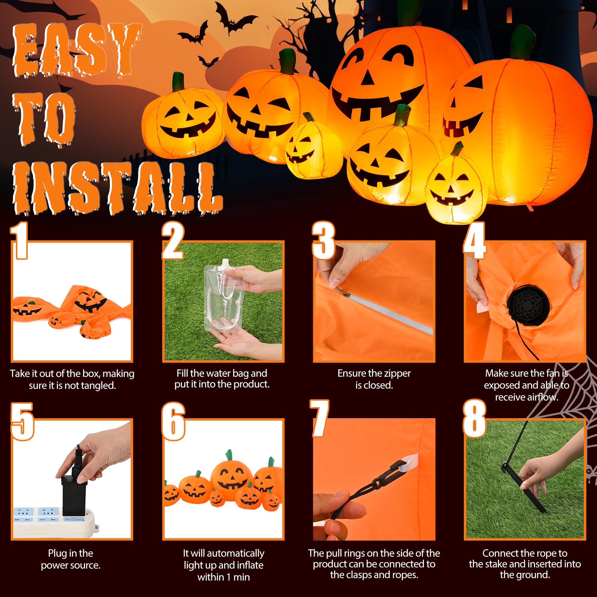 7.5FT Halloween Pumpkins Inflatable Decoration Installation