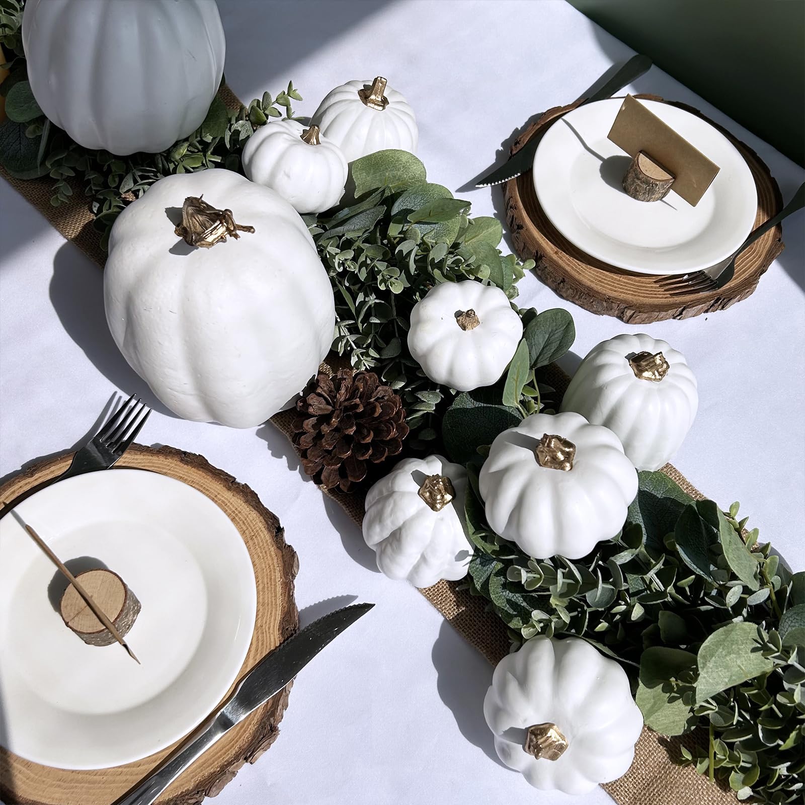 10 Pcs Assorted White Artificial Pumpkins