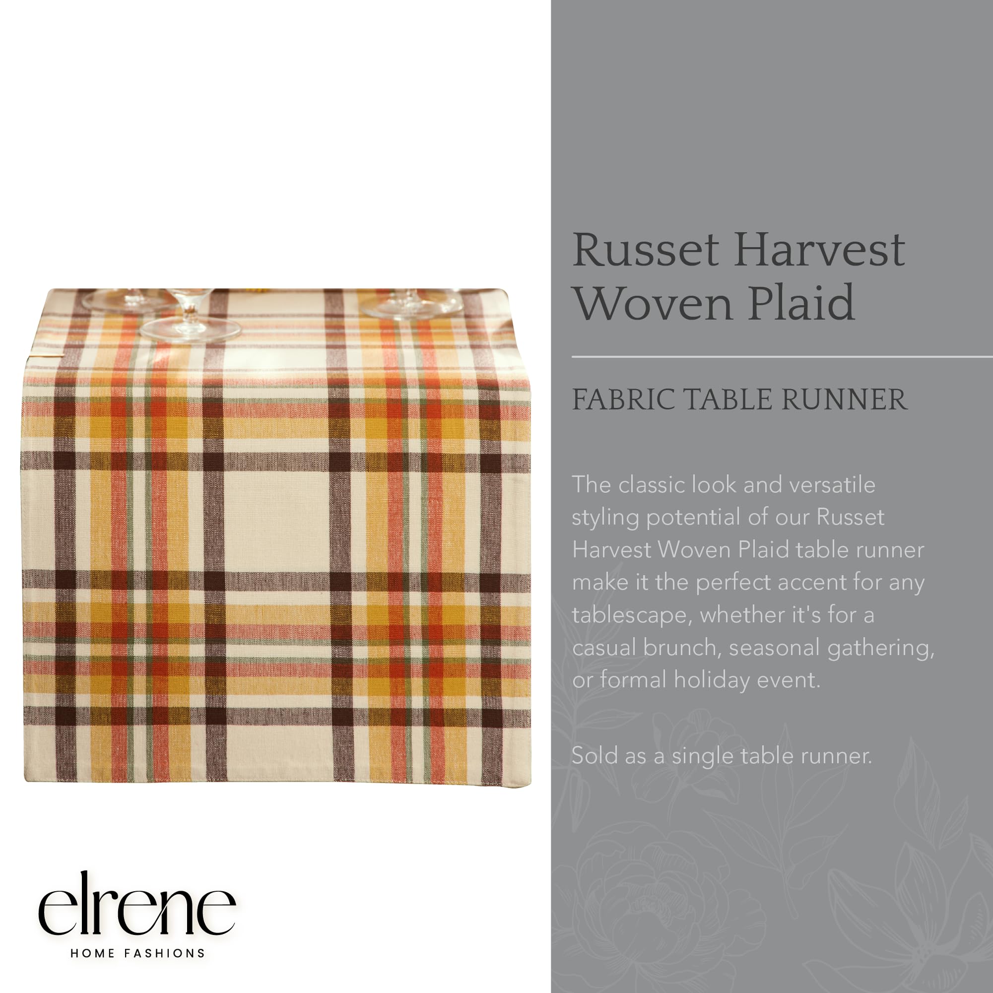 Elrene Home Fashions Russet Harvest Woven Plaid Table Runner, 13"x70"