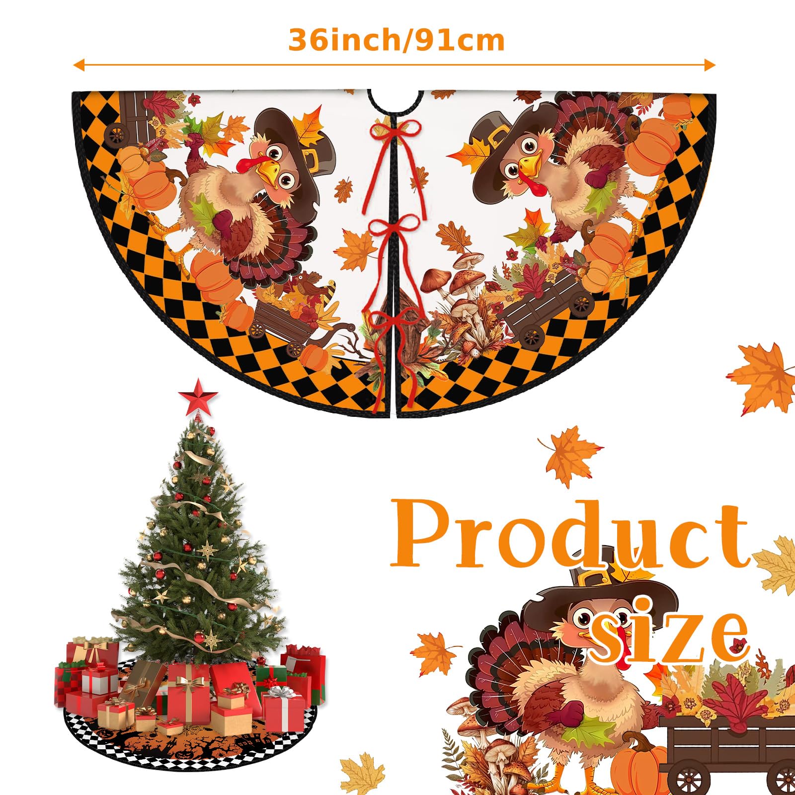 36 Inch Reversible Halloween Thanksgiving Double Side Print Tree Skirt