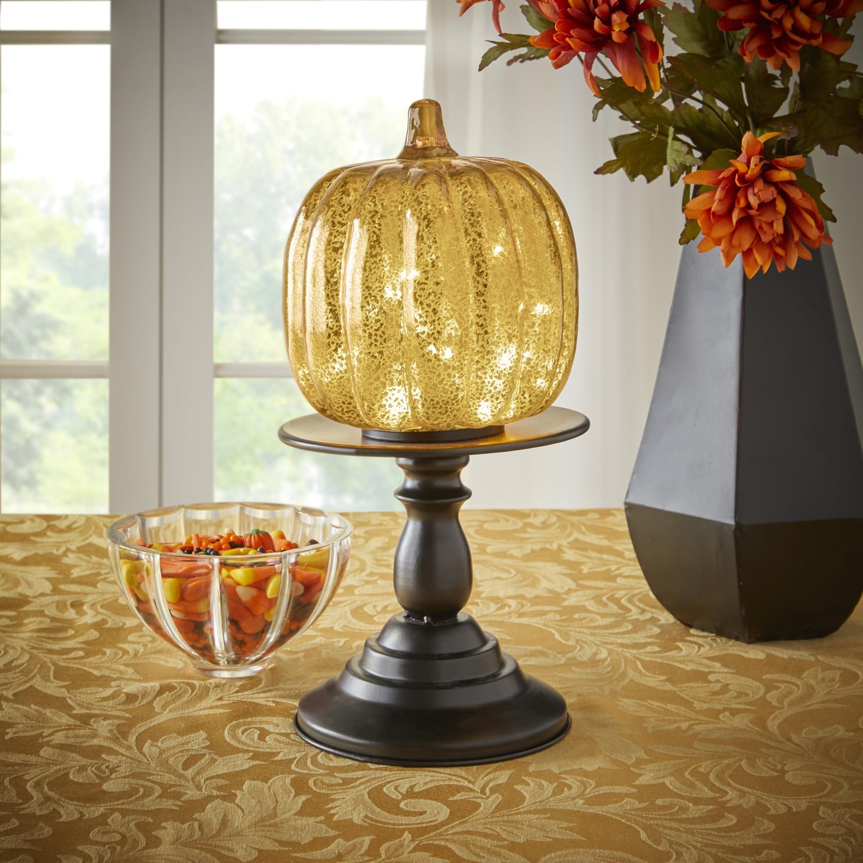 11" H X 6" Diam. Pre-Lit Glass Pumpkin On Standard - Orange