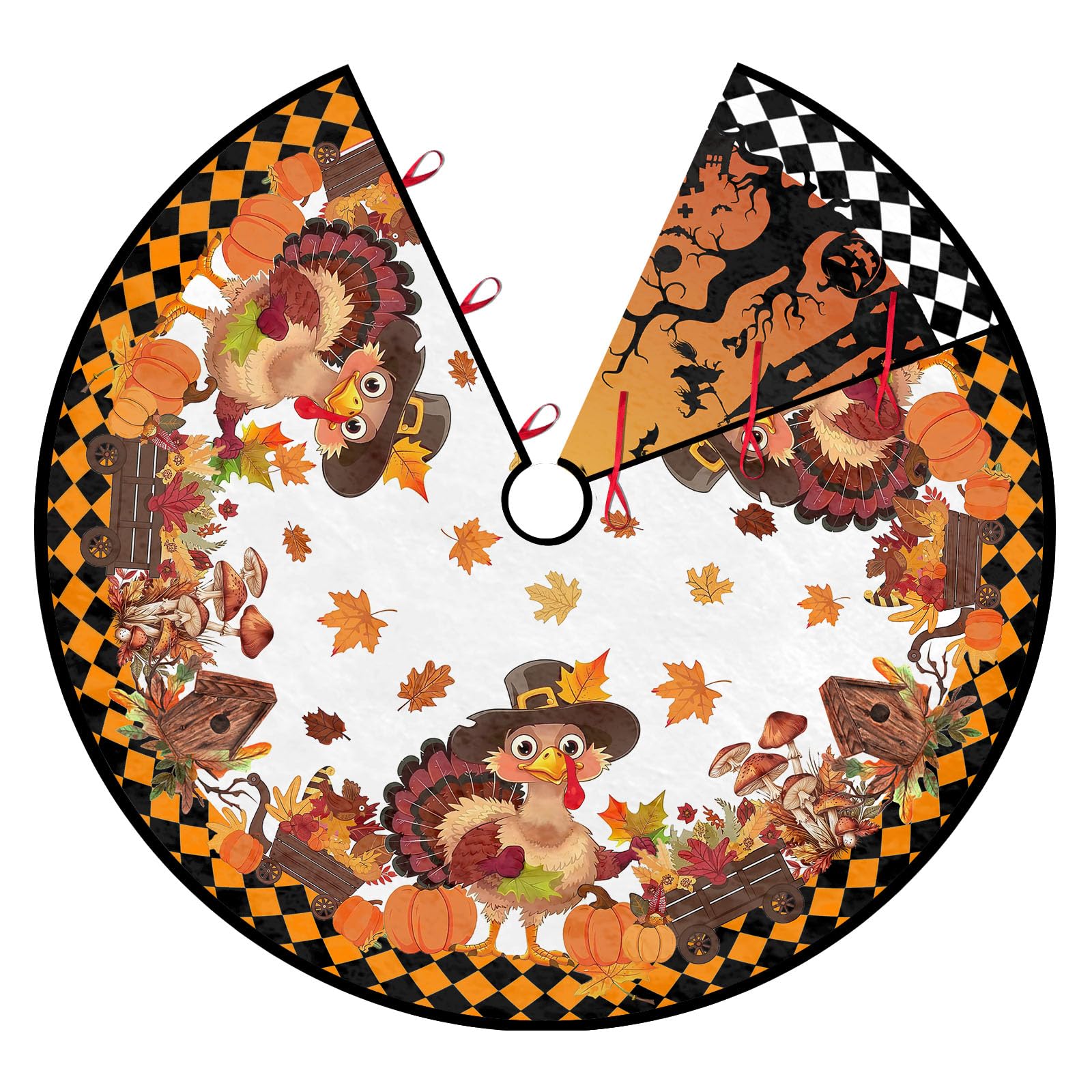 36 Inch Reversible Halloween Thanksgiving Double Side Print Tree Skirt