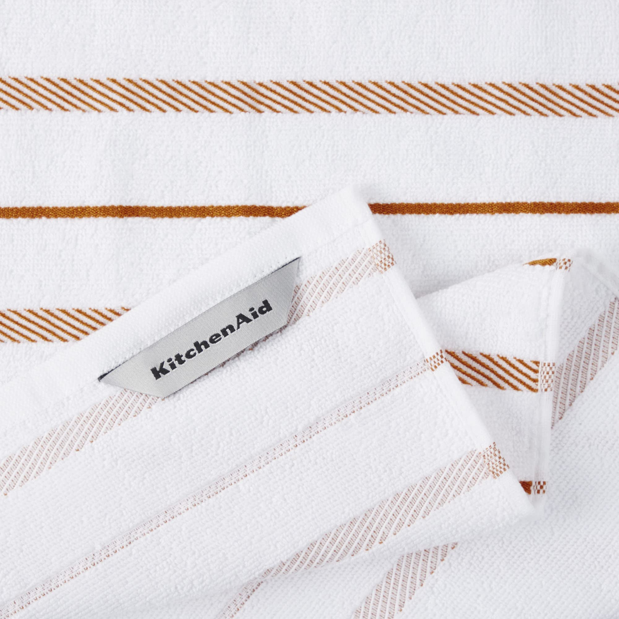 White and orange striped kitchen towels