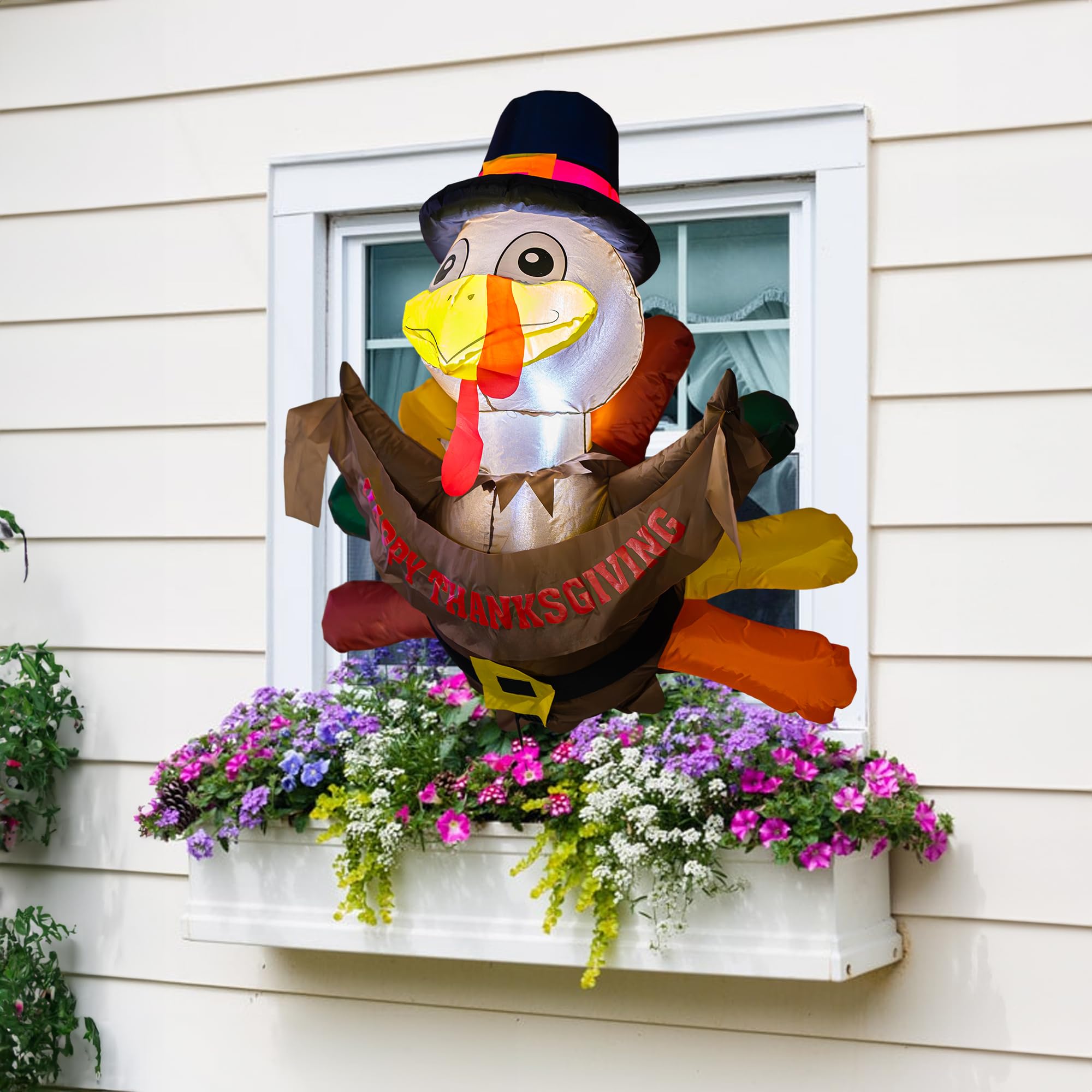 3.5 FT Thanksgiving Inflatable Turkey Window Decor with LED