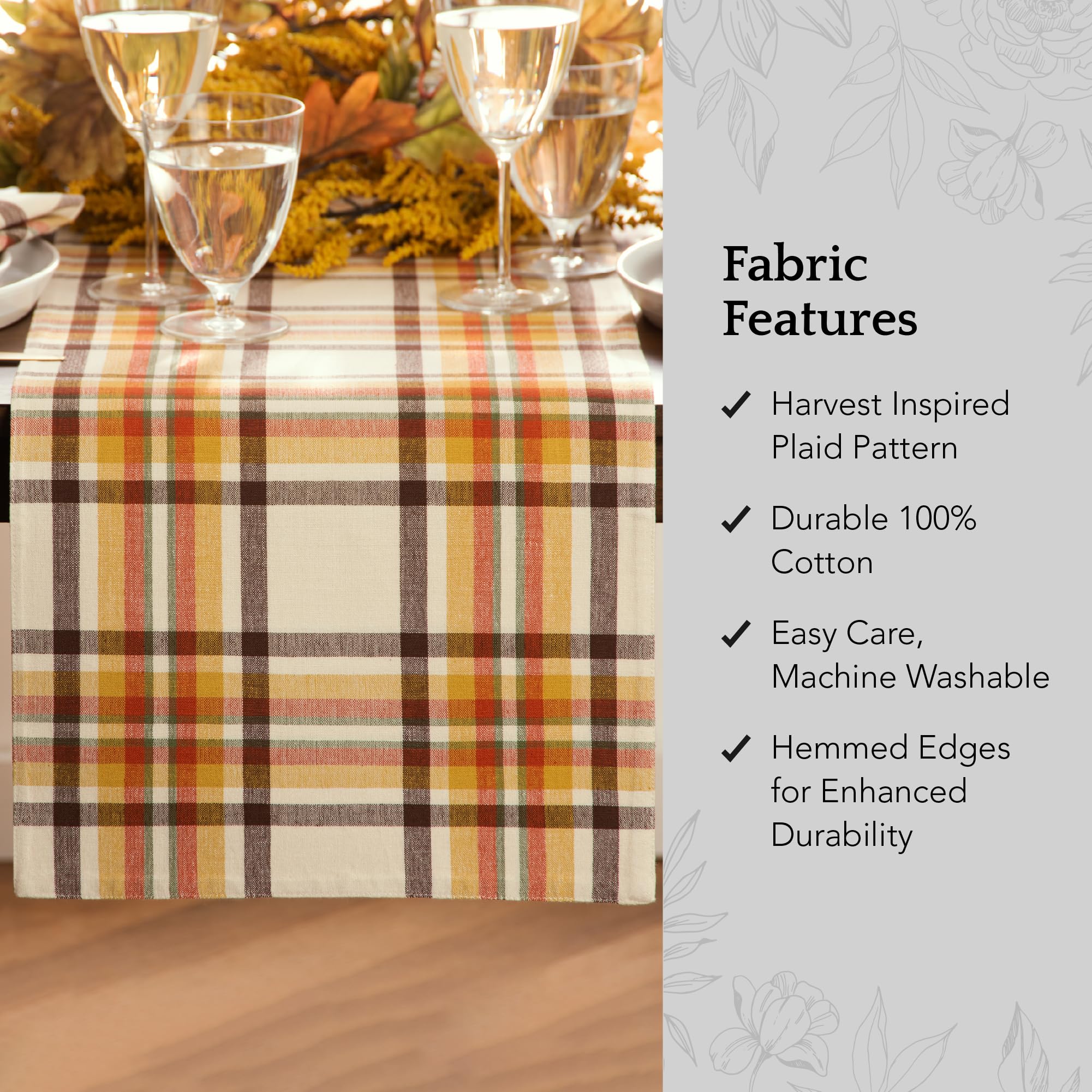 Elrene Home Fashions Russet Harvest Woven Plaid Table Runner, 13"x70"