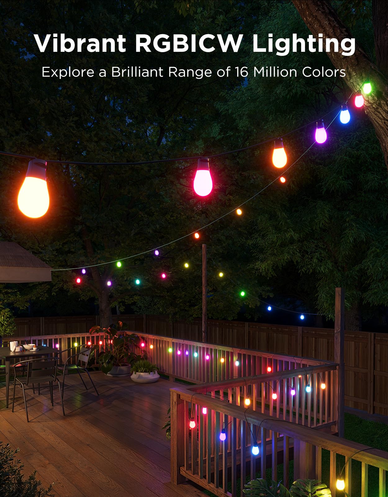 96ft Smart RGBIC Warm White S14 Bulb Outdoor String Lights (30 Bulbs)
