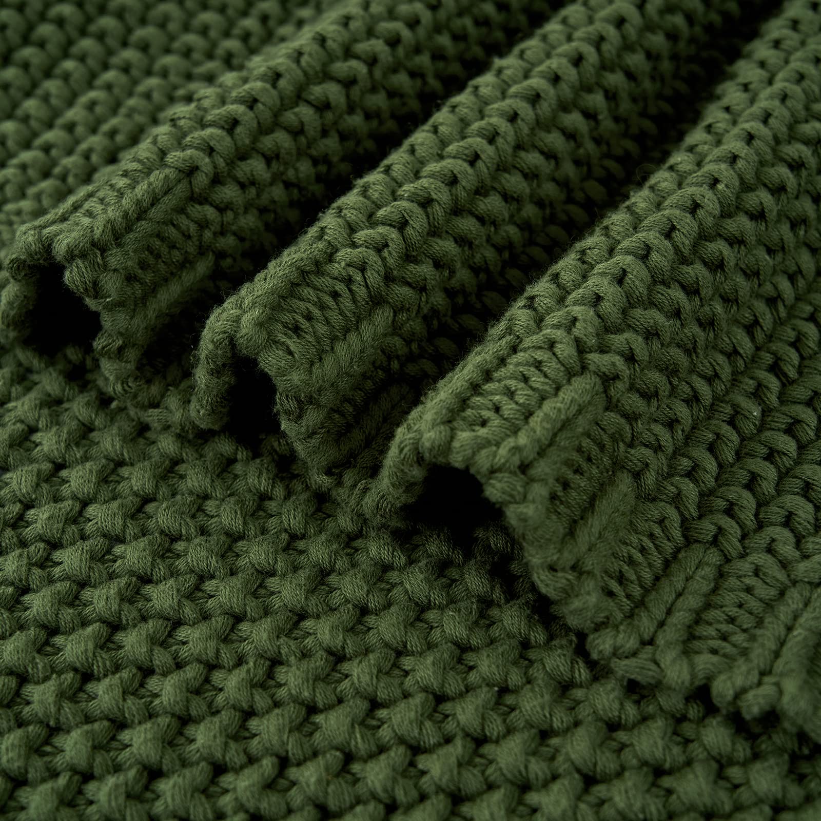 Chunky Cable Knit Throw Blanket Lightweight Olive Green