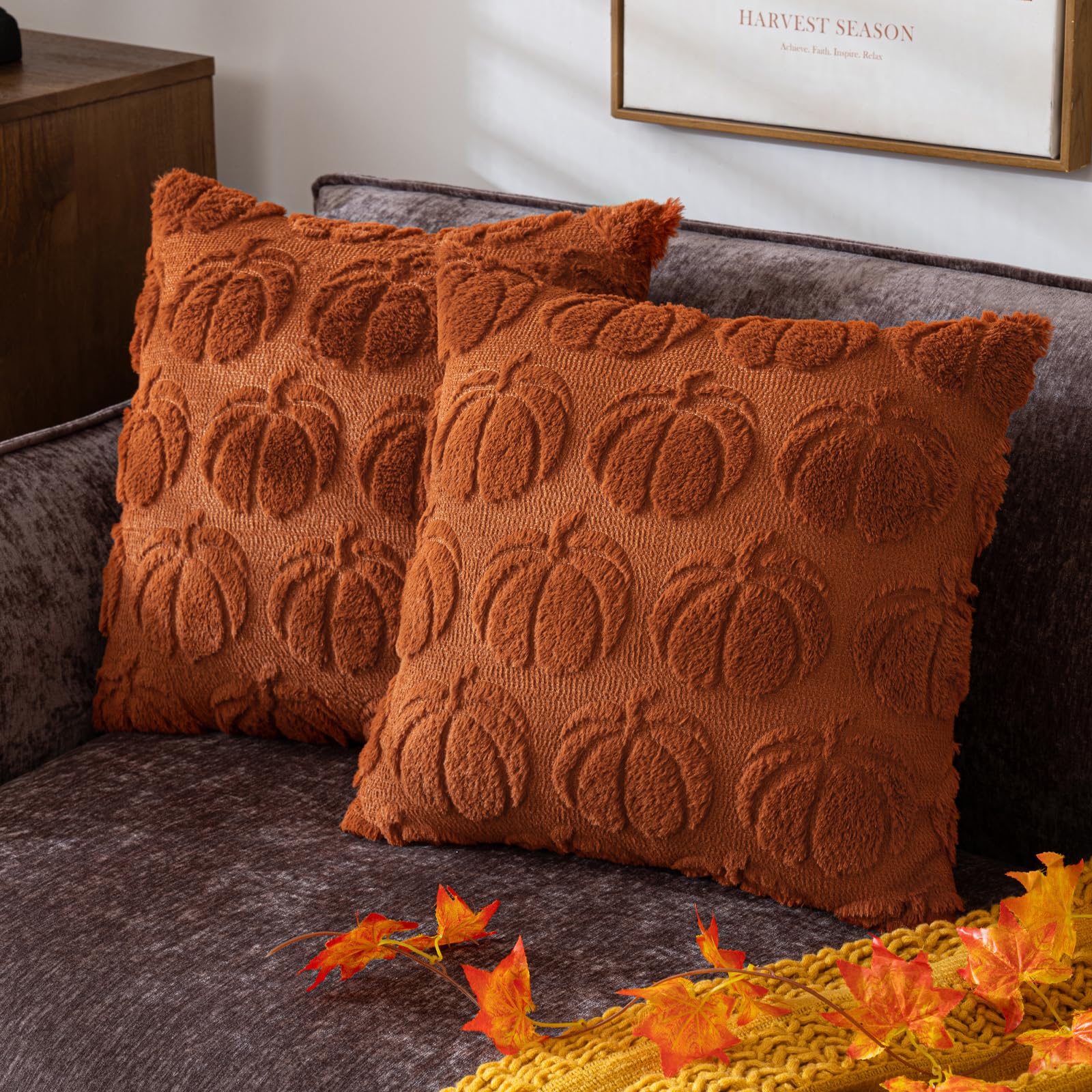 Rust Red Pumpkin Fall Decorative Throw Pillow Covers Set of 2