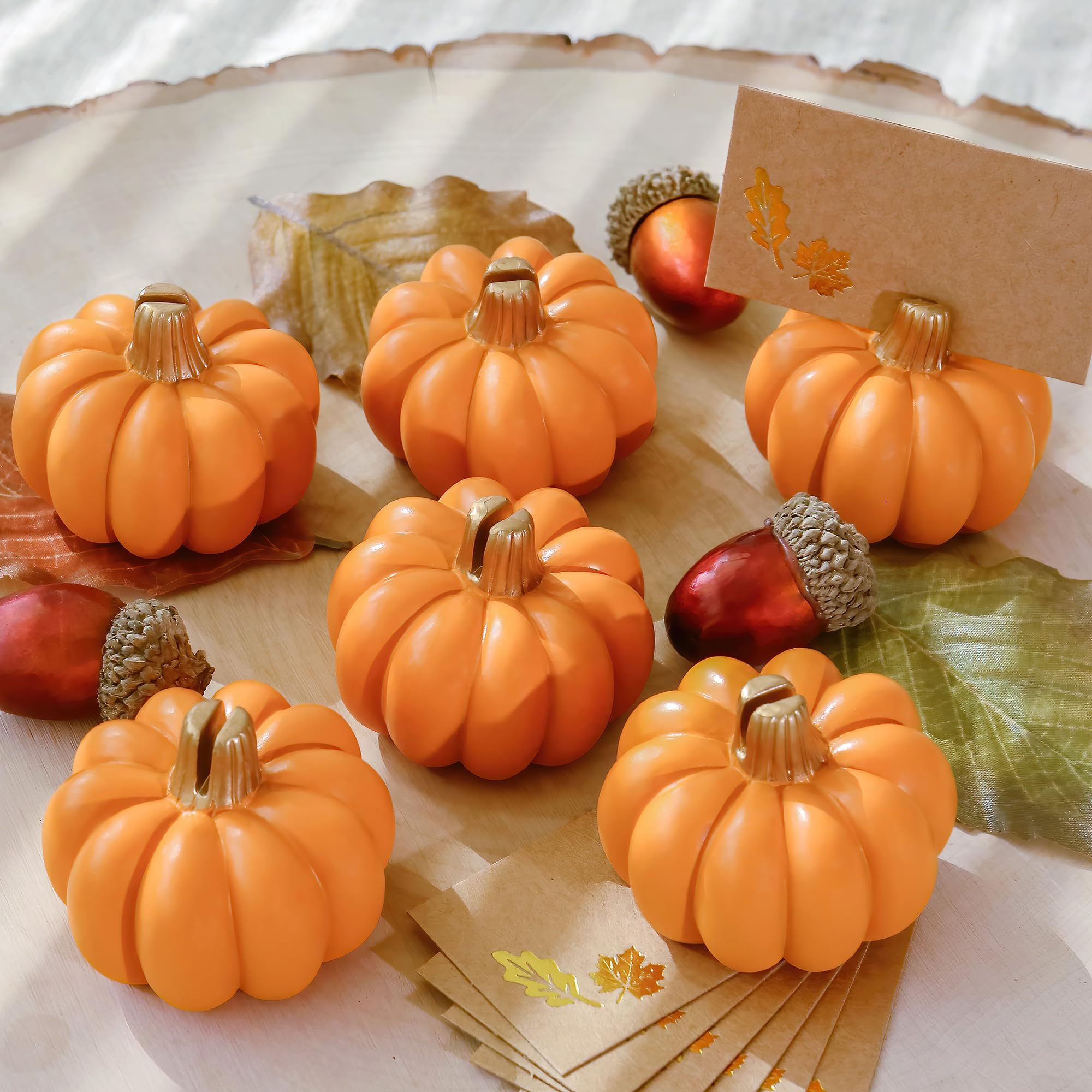 Fall Decor Mini Orange Pumpkin Place Card Holder (Set of 6)