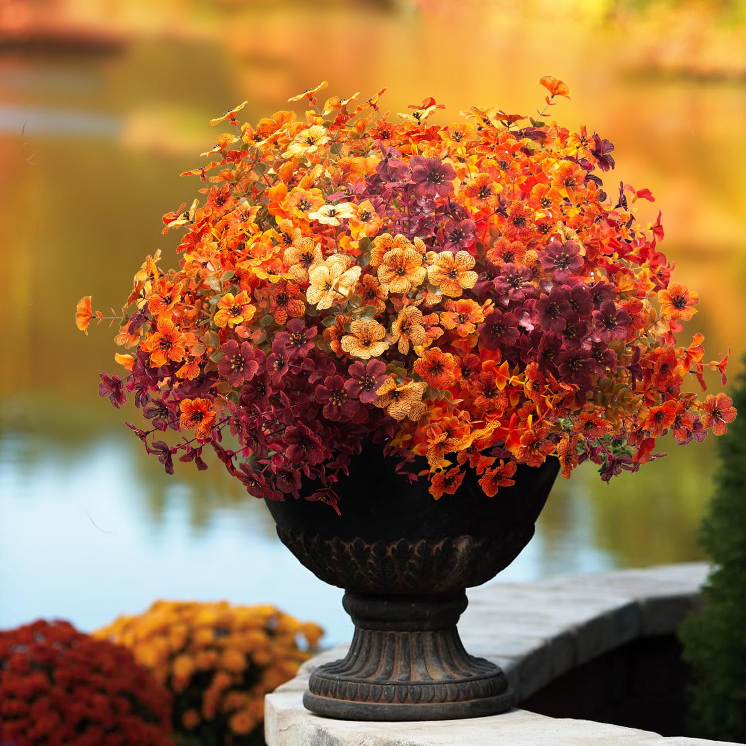16 Bundles Artificial Fall Flowers Colorful No Fade Fall Mix Indoor/Outdoor