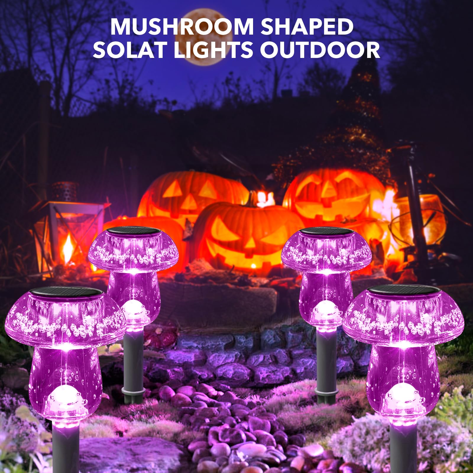 8 Pack Purple Mushroom Solar Lights Outside Waterproof