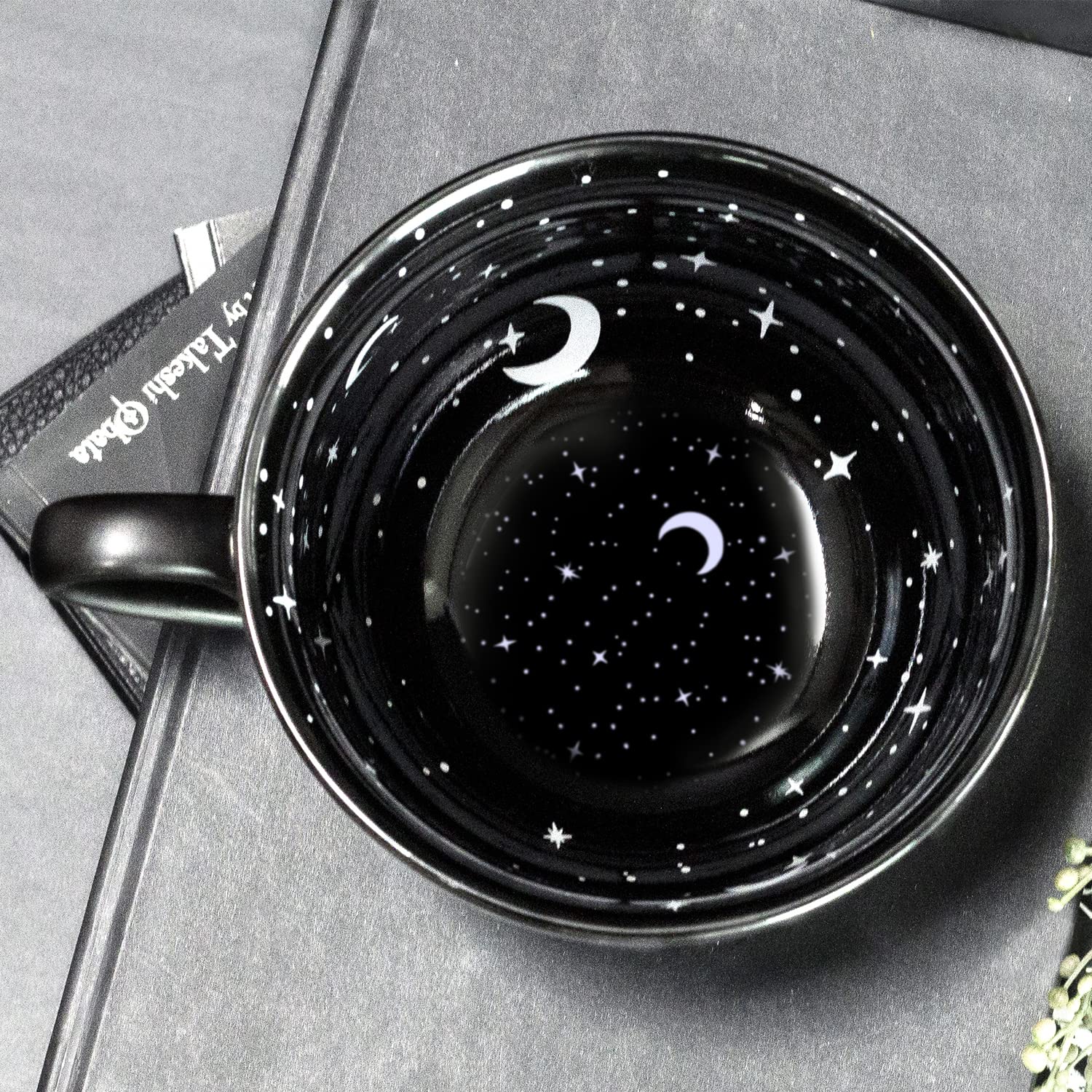 Large Goth Coffee Mug, Moon & Stars Decor in Gift Box