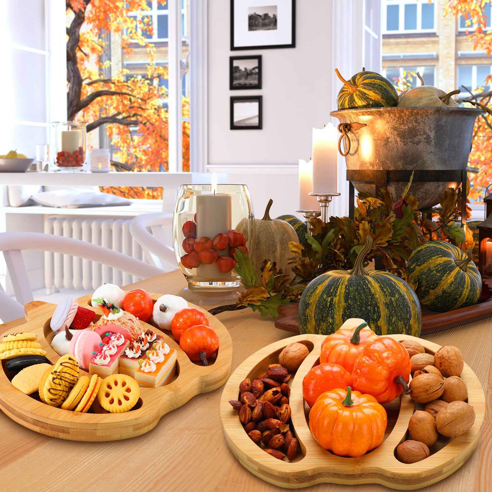 2 Pcs Paw Pumpkin Shaped Bamboo Serving Tray