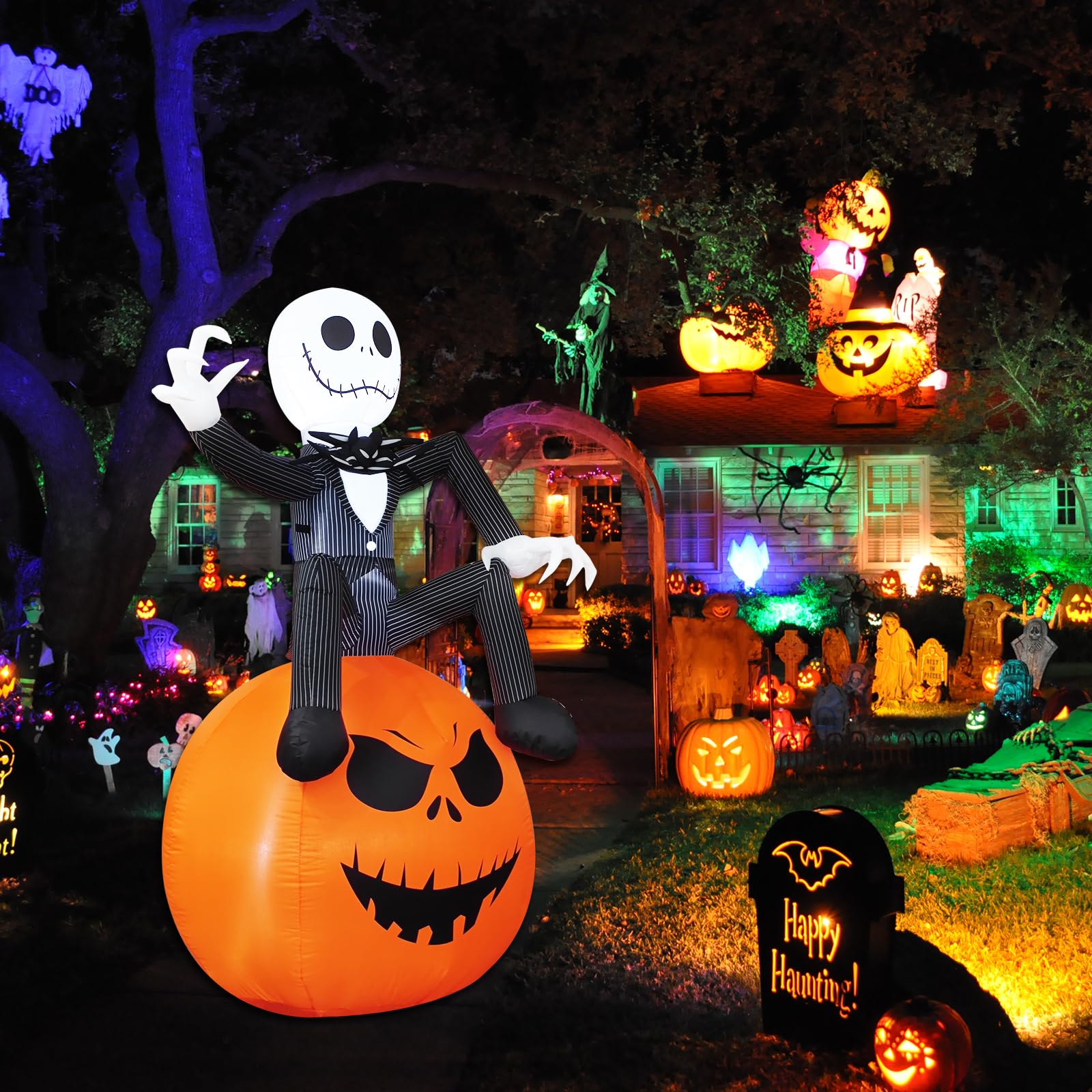6 Ft Skeleton on Jack O' Lantern Halloween Inflatable
