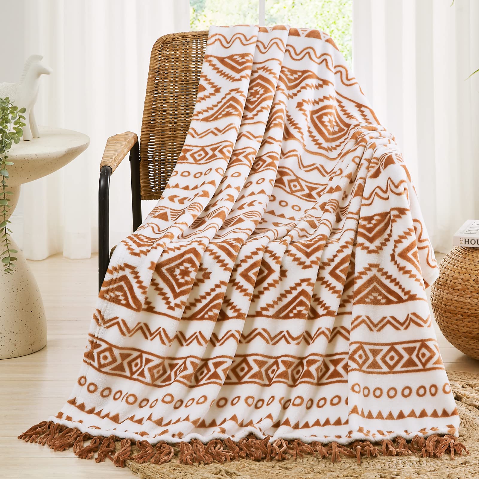 Terracotta Aztec Throw Blanket