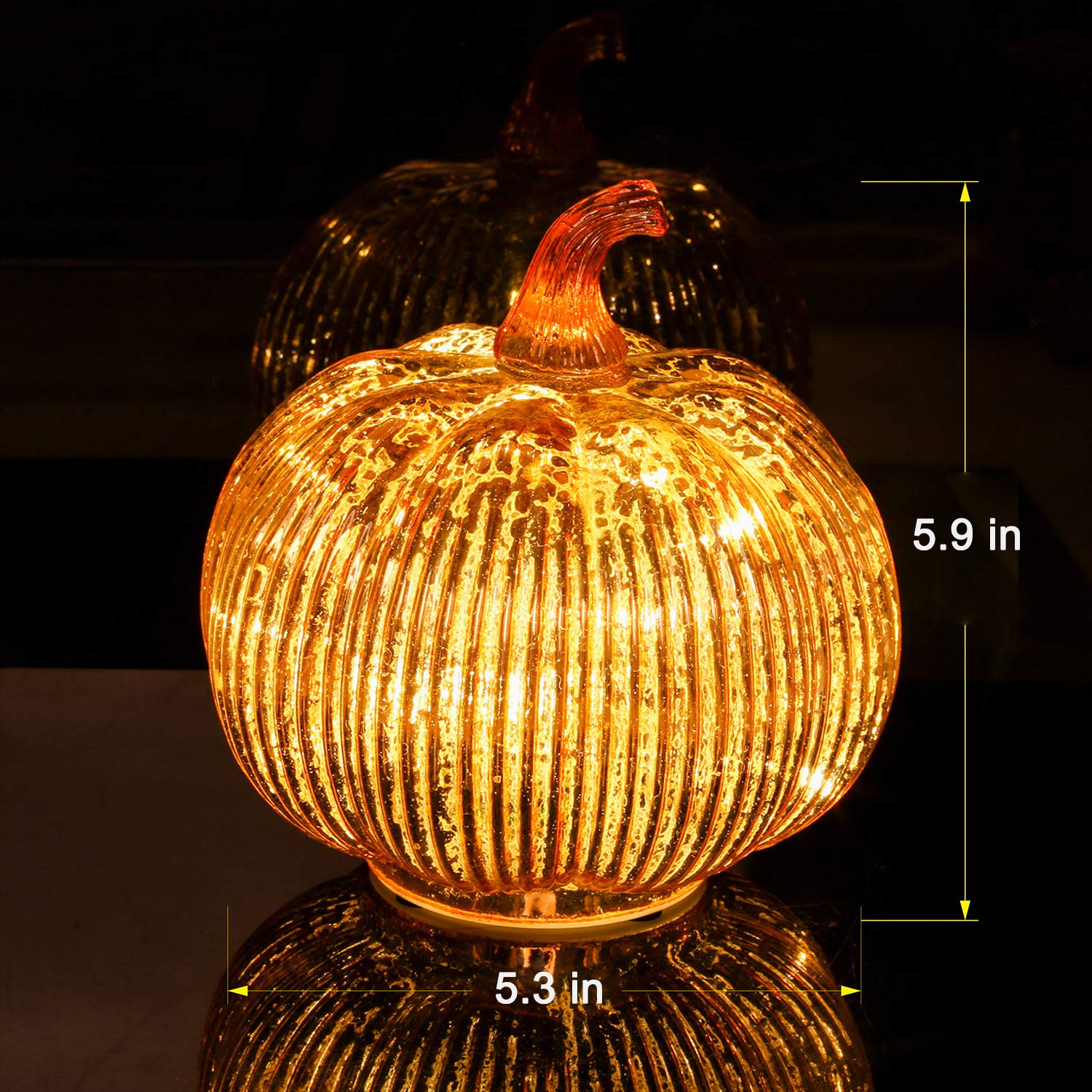 Mercury Glass Light up Pumpkin with Timer (Gold)