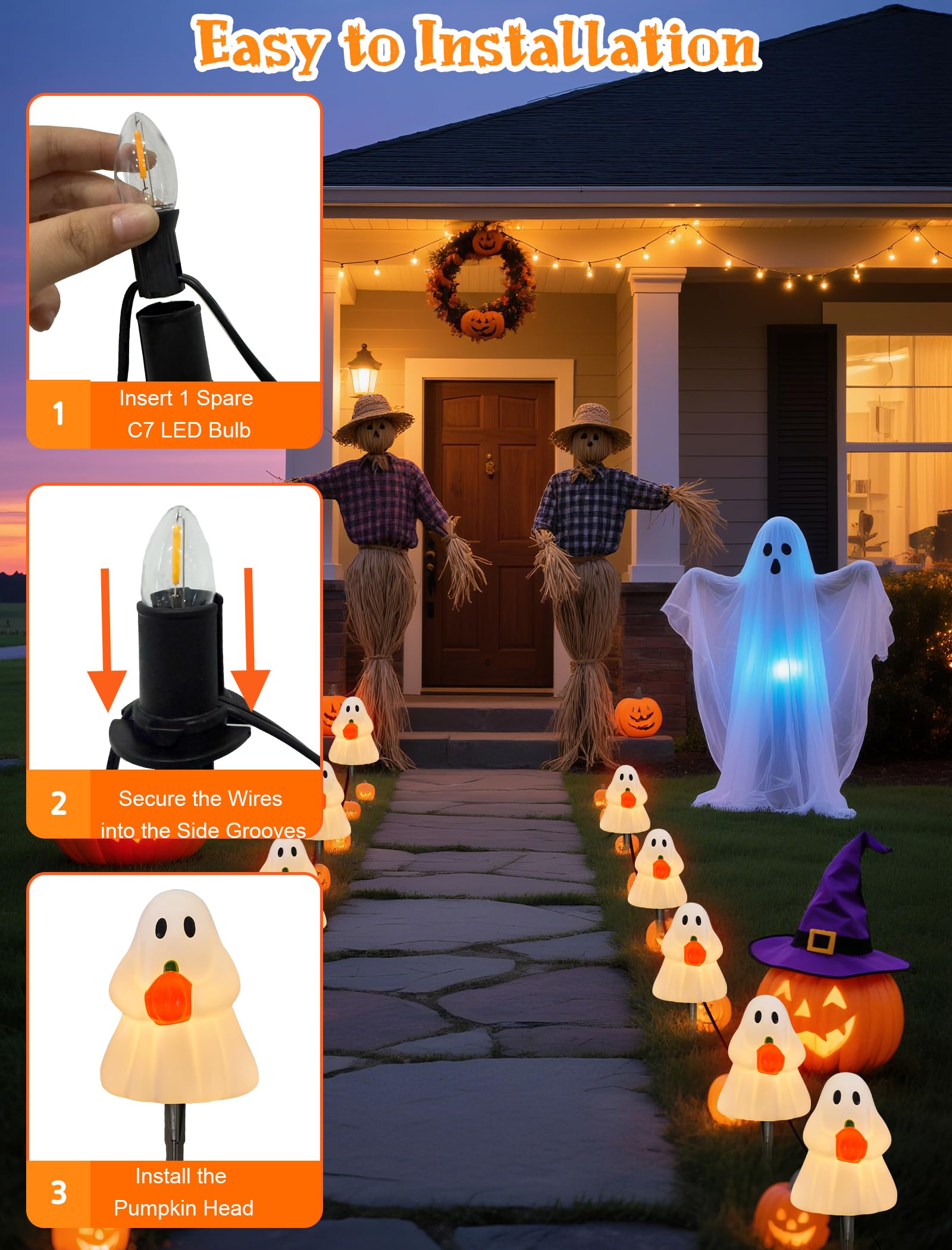 7Ft 4PK Halloween Ghost Pathway Lights