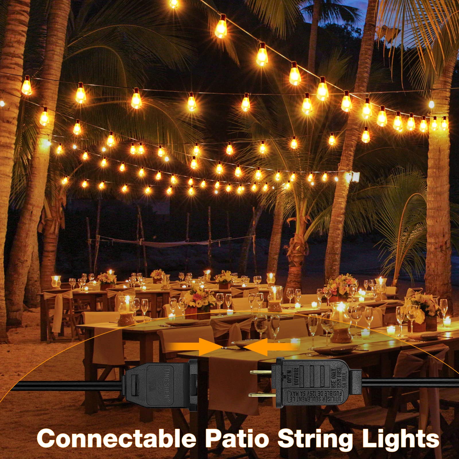 60FT LED Outdoor Patio Lights Waterproof with 30+2 Vintage Bulbs 2700K Hanging Edison String Lights