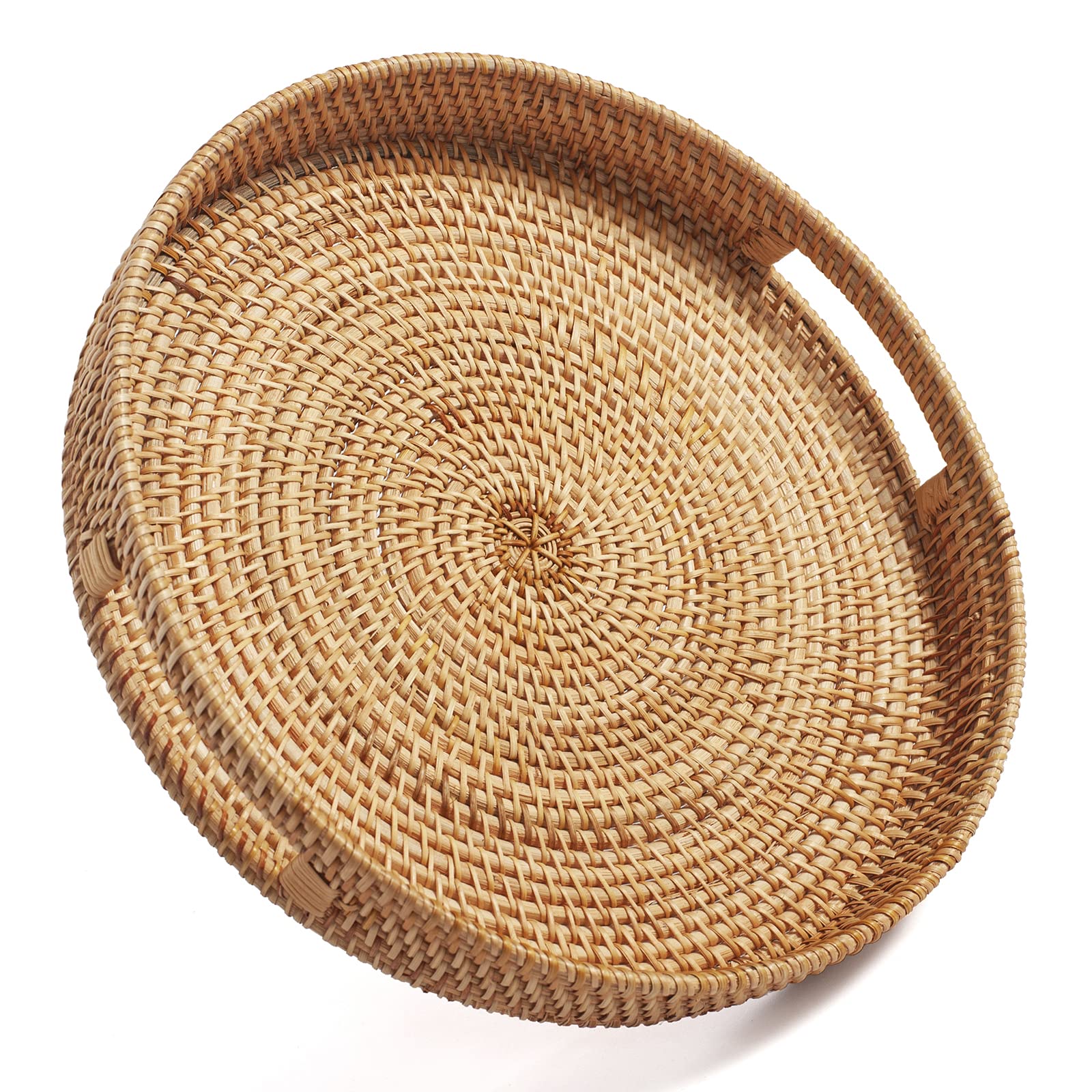 Round Rattan Serving Tray Decorative Woven