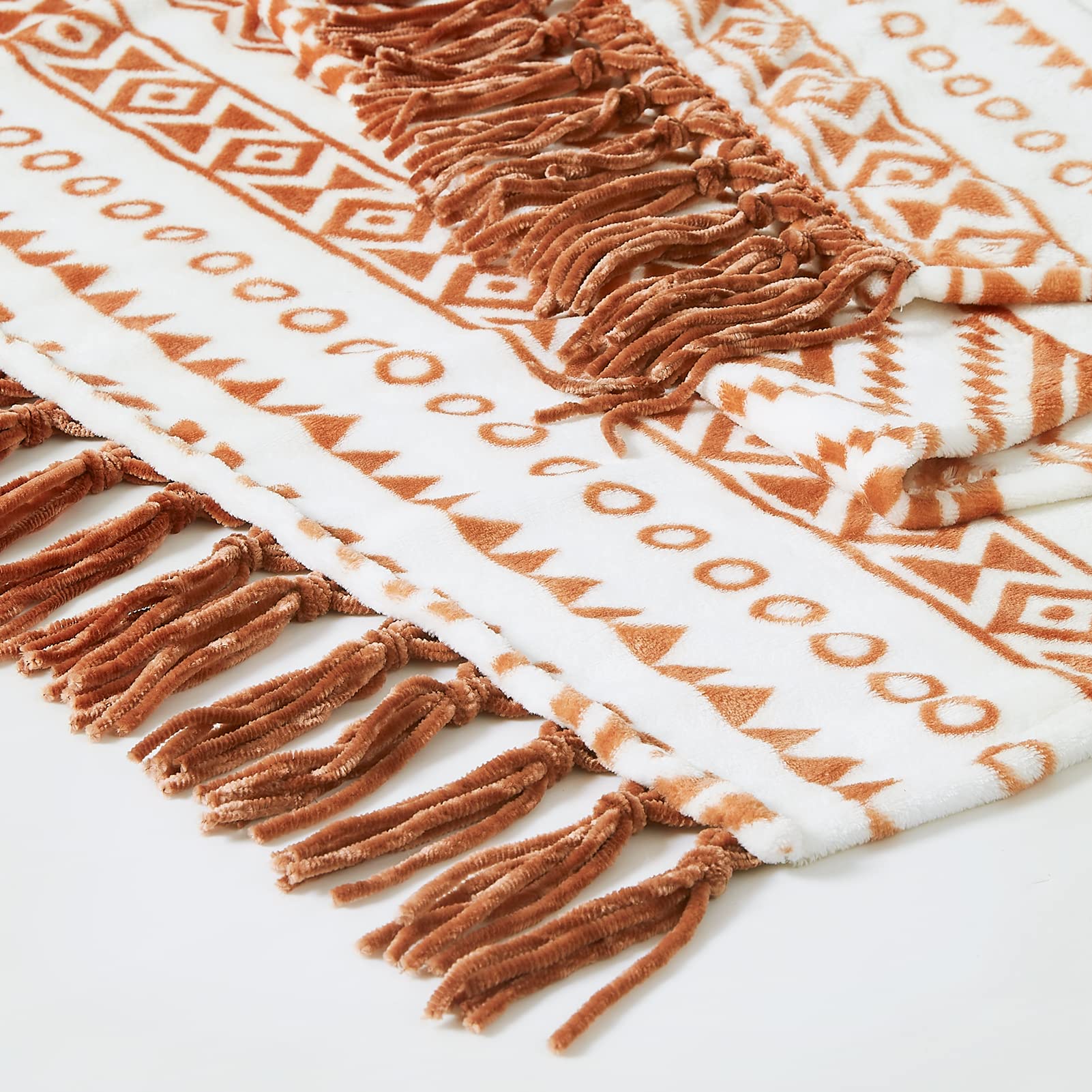 Terracotta Aztec Throw Blanket Orange and White Colors 