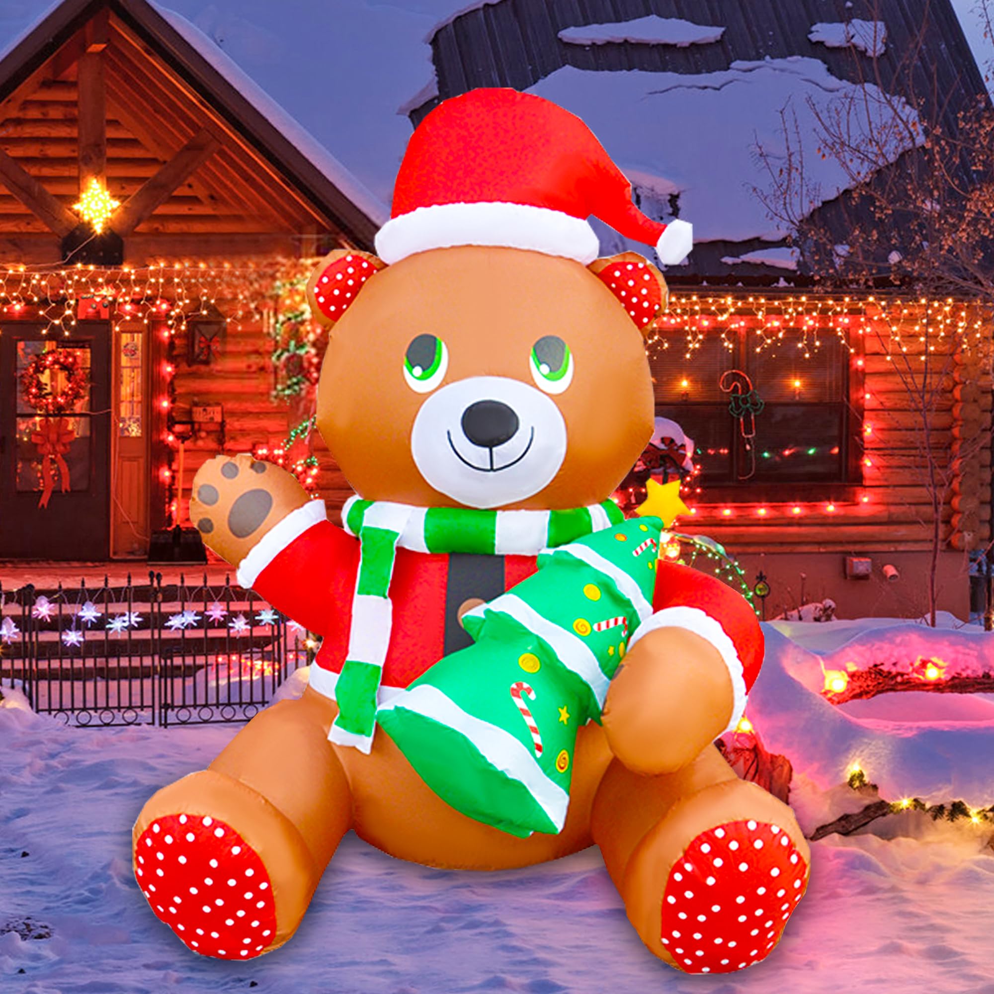 6FT Christmas Inflatable Bear Holding Christmas Tree