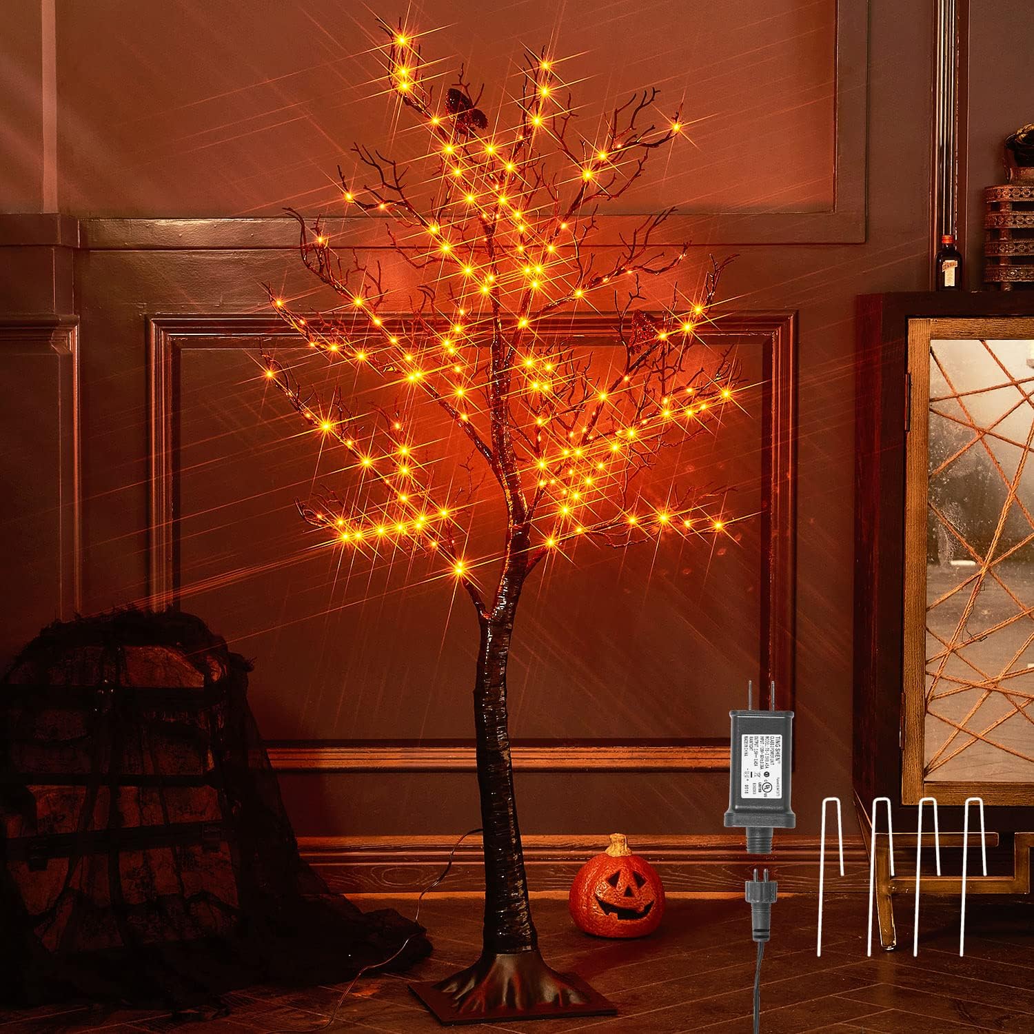 4FT Halloween Tree Decoration with Orange Lights