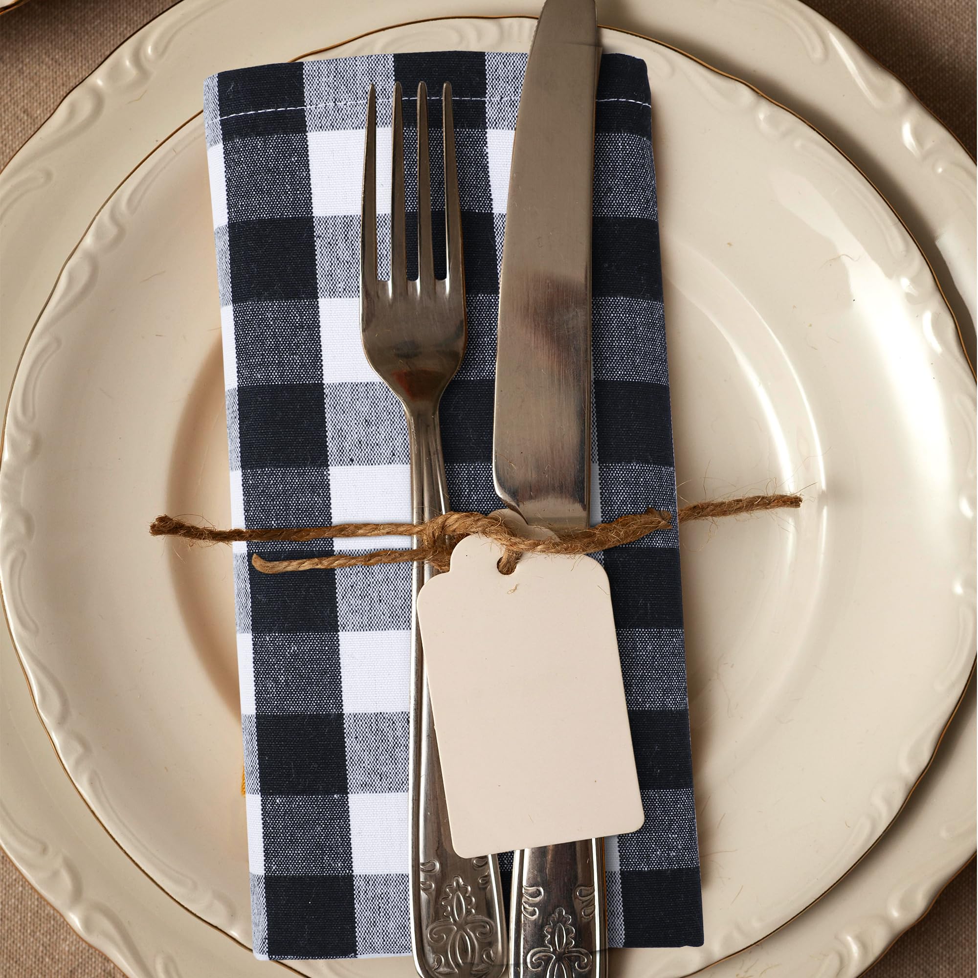 12 Pack Dinner Napkins Black and White Gingham Buffalo Plaid